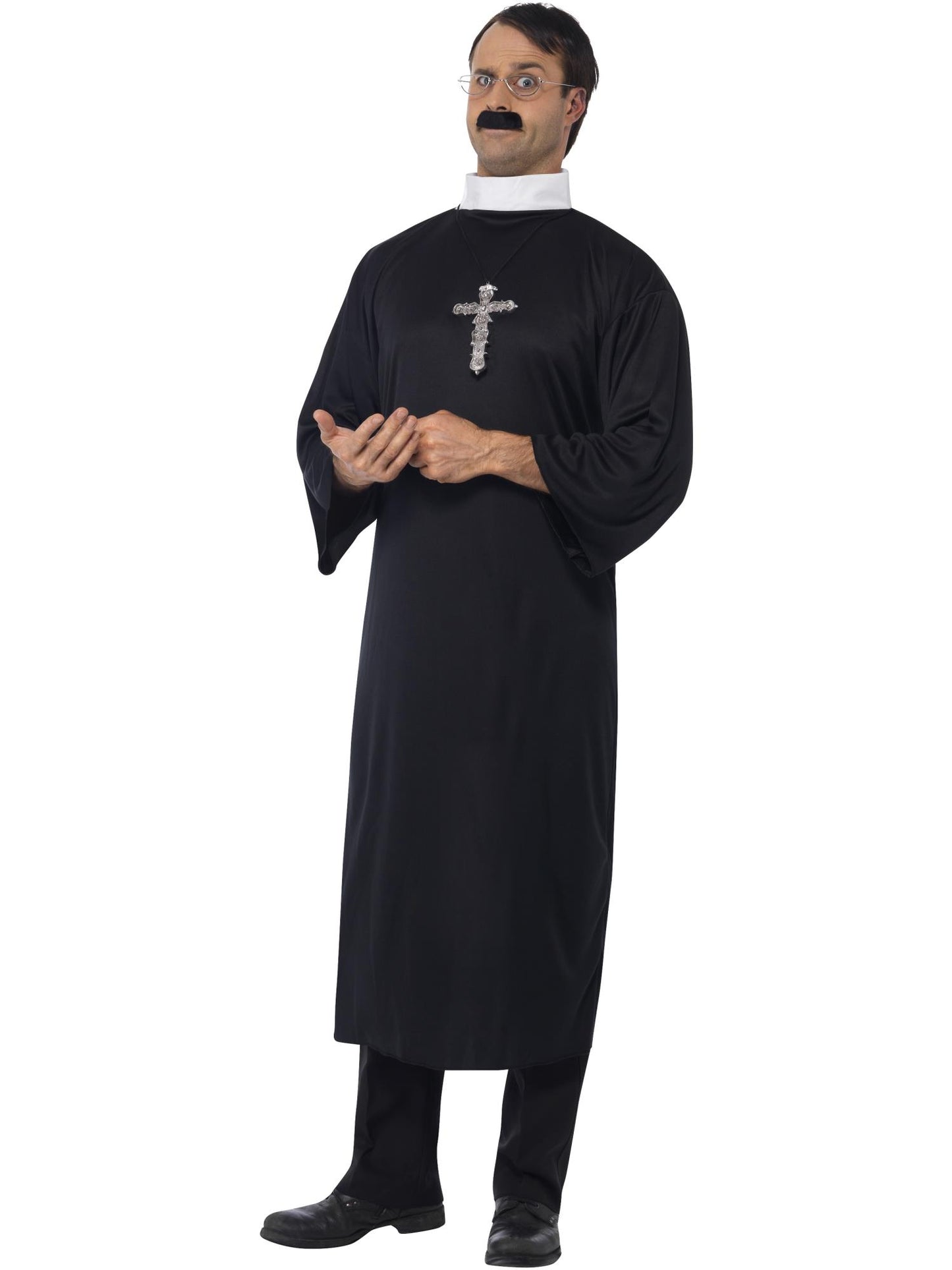 Costume de prêtre, noir, avec robe, collier et collier croix soutane et col