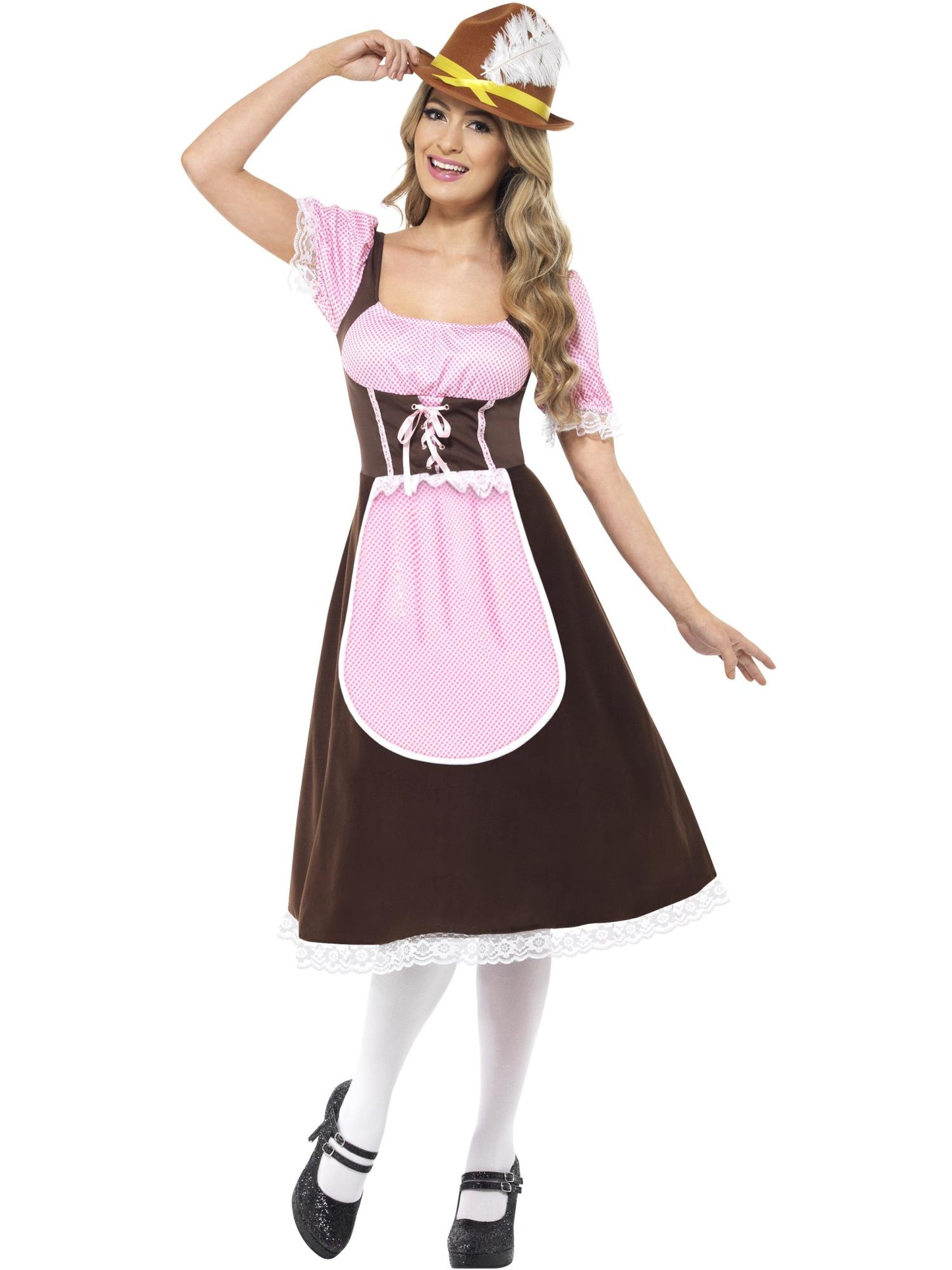 Tavernen-Mädel, Braun, Langes Kleid mit angesetzter Schürze