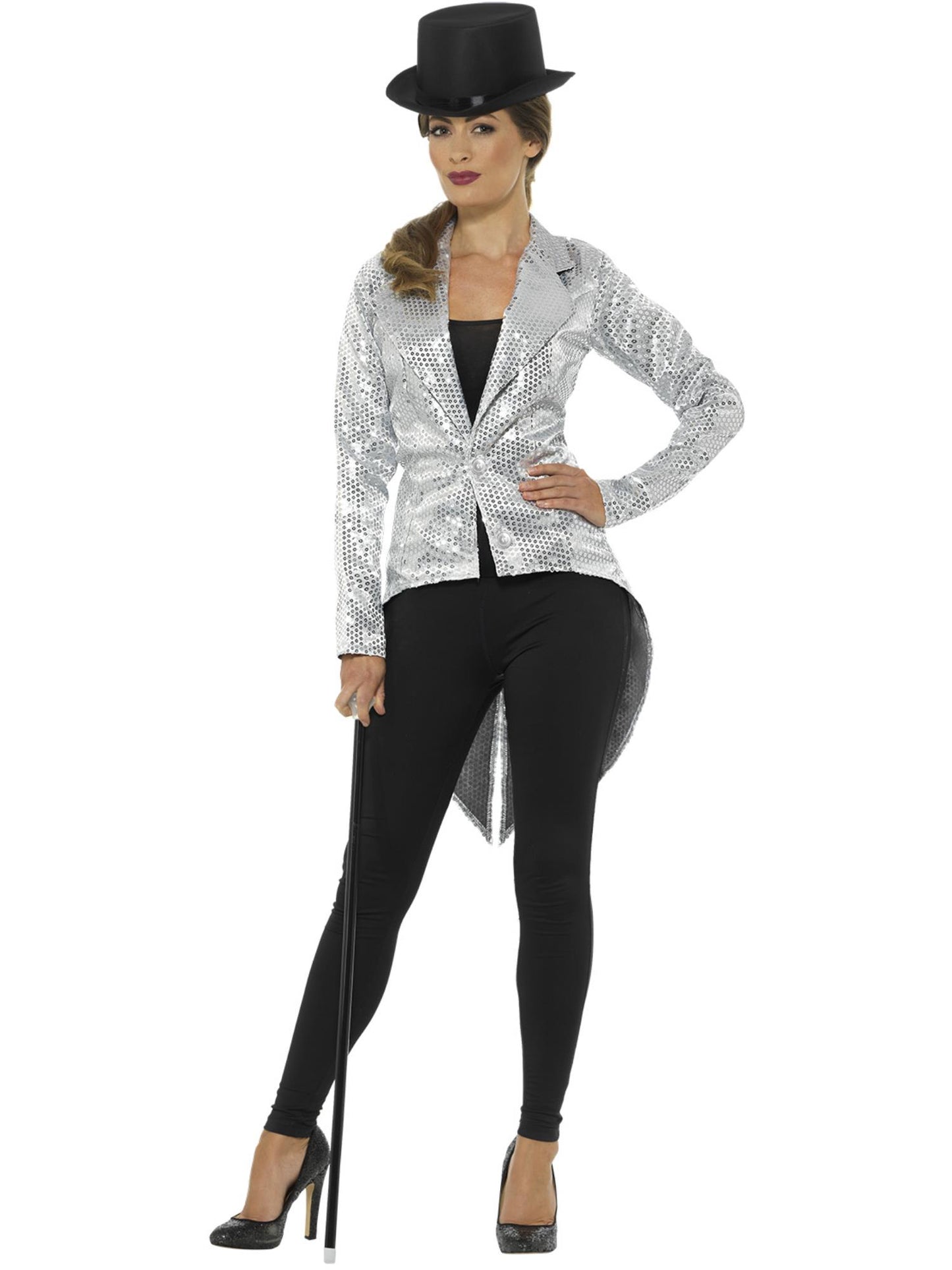 Pailletten-Frackjacke, Silber, Damen