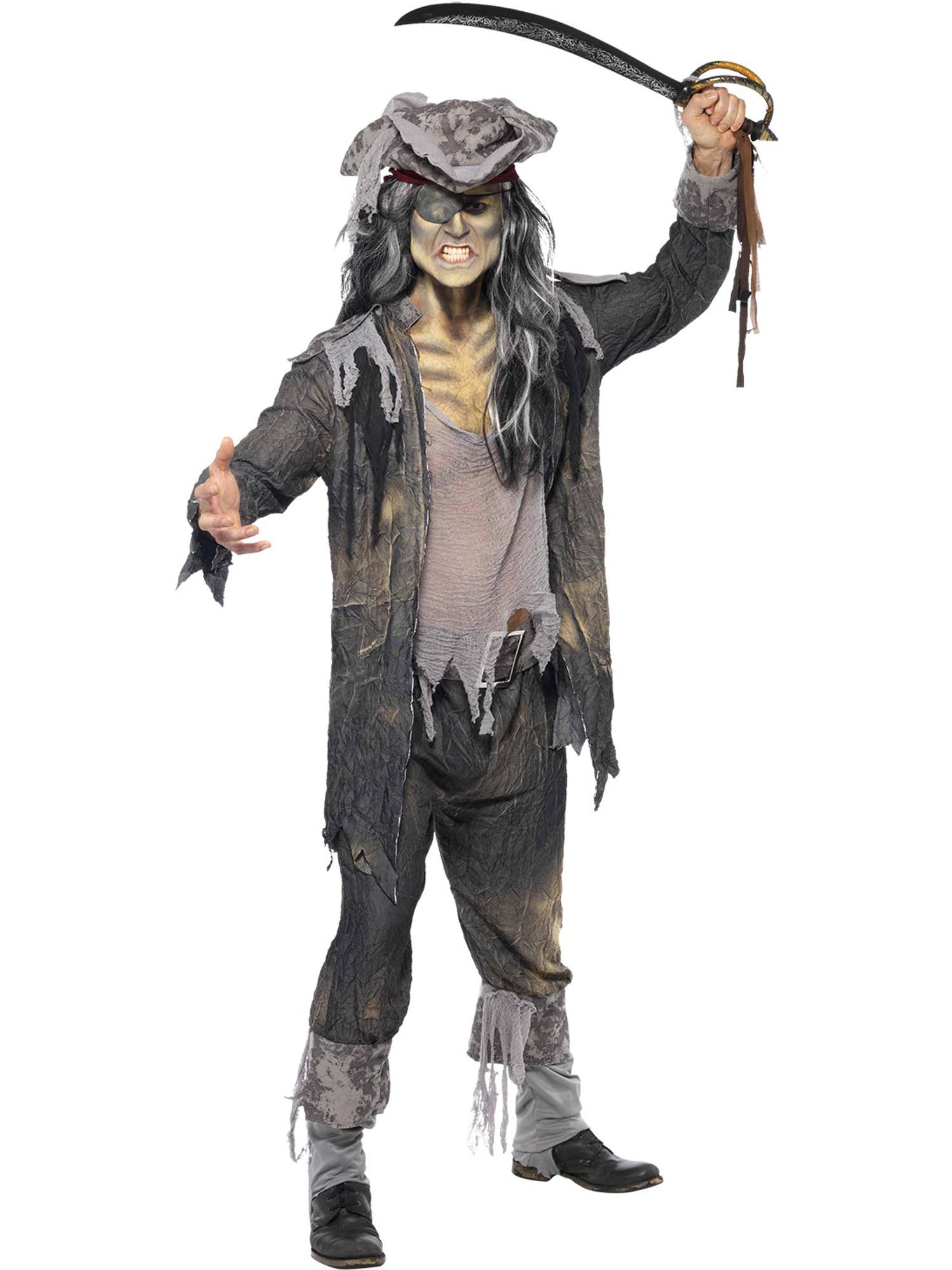 Costume goule bateau fantôme, avec manteau, pantalon & chapeau