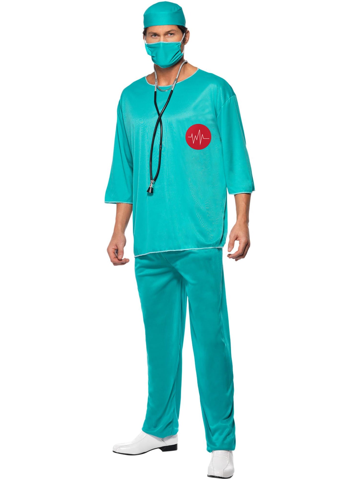 Chirurgen kostüm, Grün, mit Tunika, Hose, Haube und Mundschutz