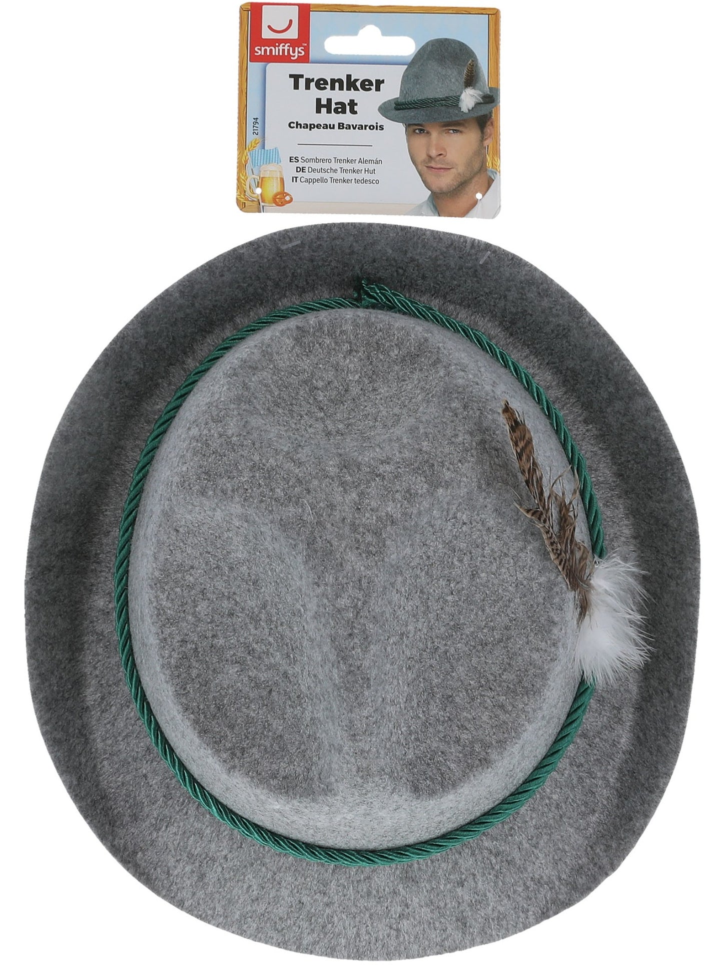 German Trenker Hat with Feather, Grey Wholesale