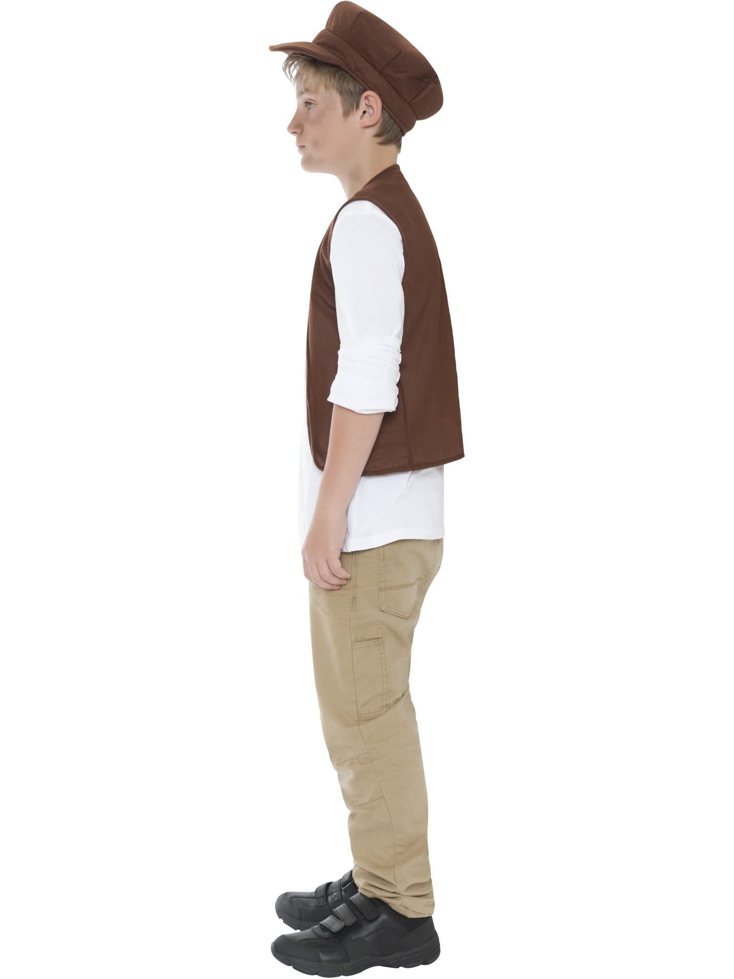 Panoplie de gamin victorien, marrón, avec gilet et casquette