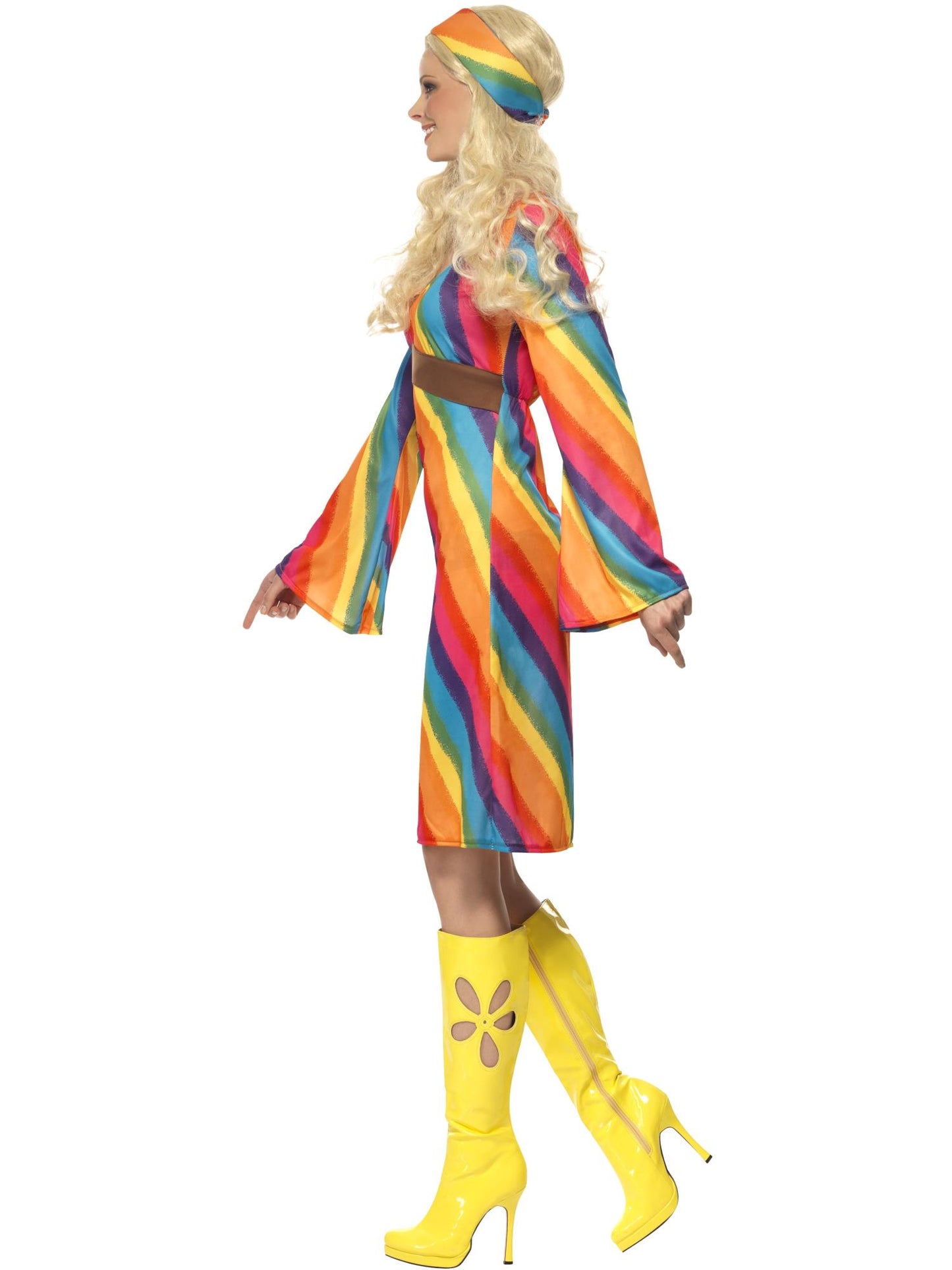 Regenbogen-Hippie Damenkostüm, Kleid und Haarband