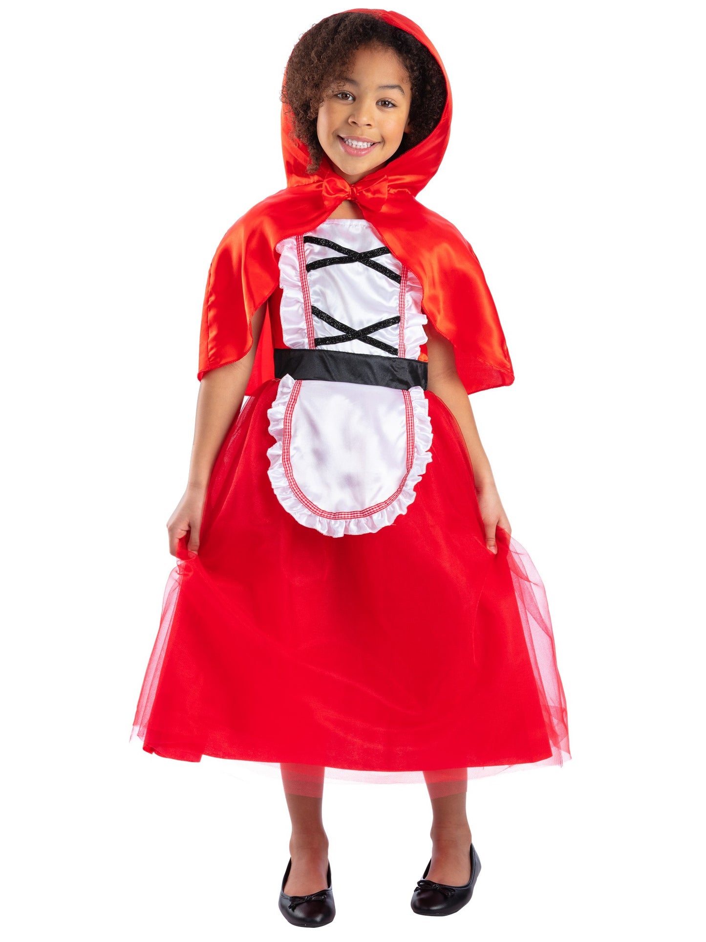 Deluxe Rotkäppchen-Kostüm, Rot, mit Kleid und Kapuze