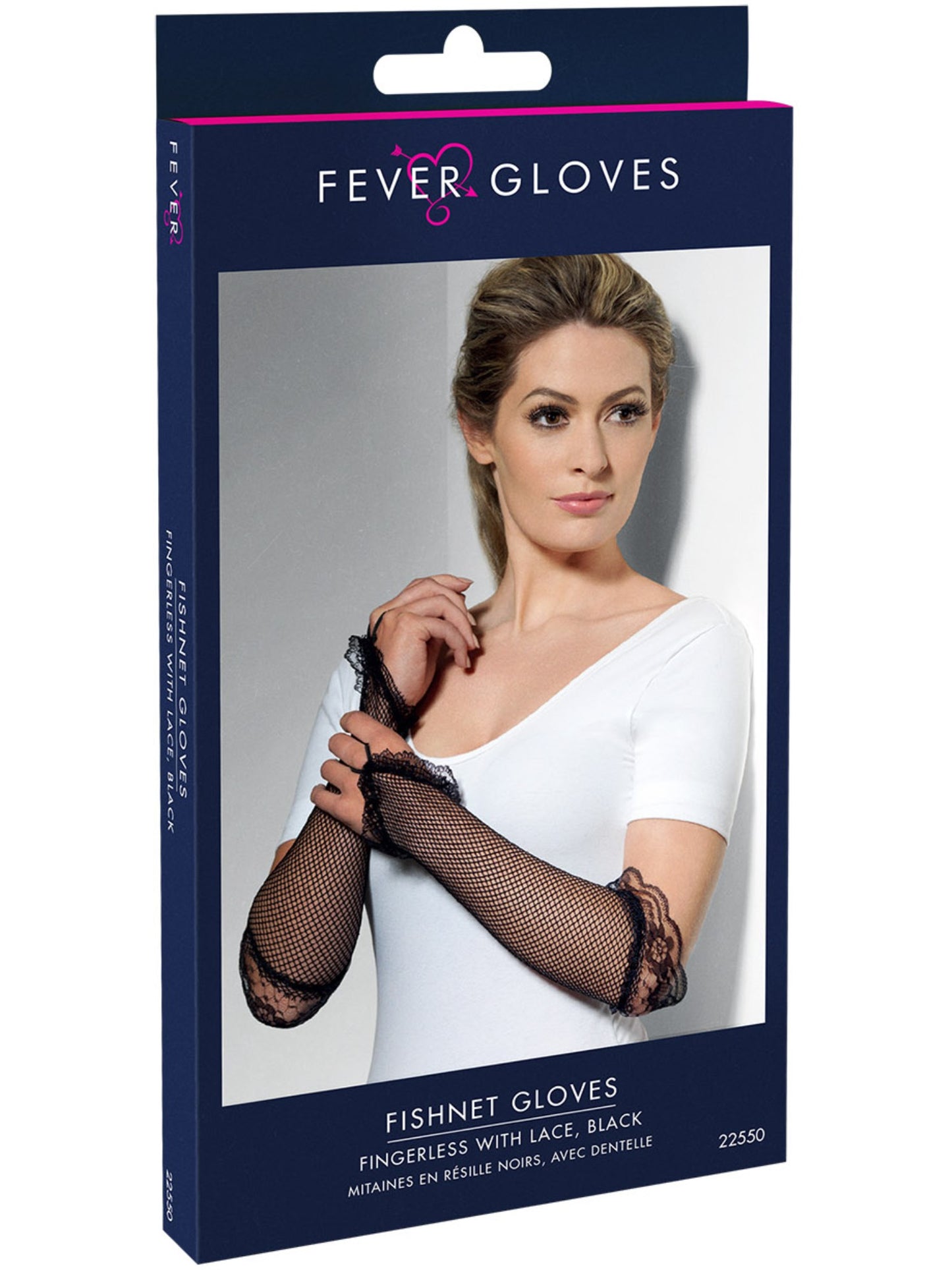 Fingerlose Fischnetz-Handschuhe Schwarz, mit Spitze