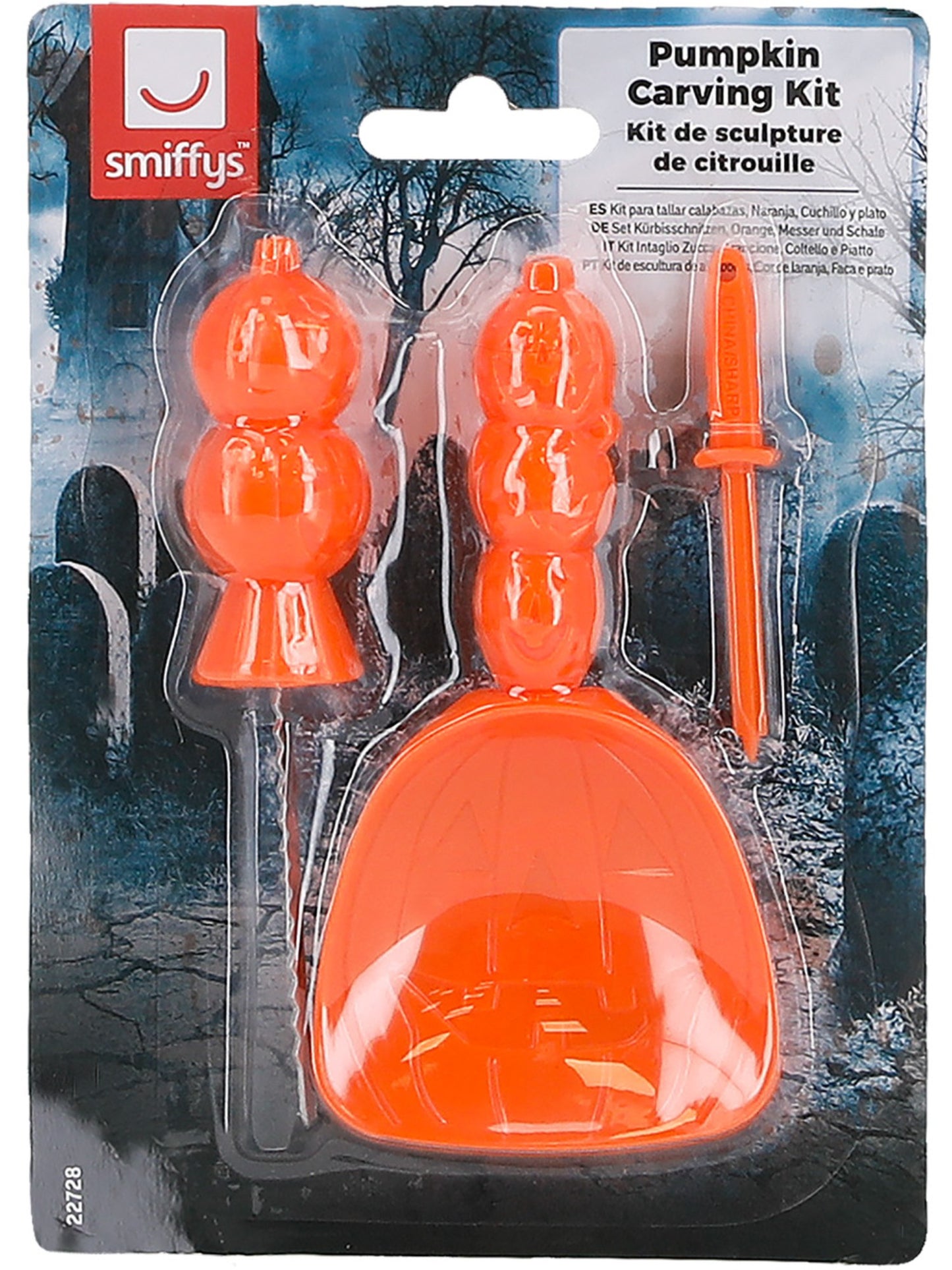 Set Kürbisschnitzen, Orange, Messer und Schale