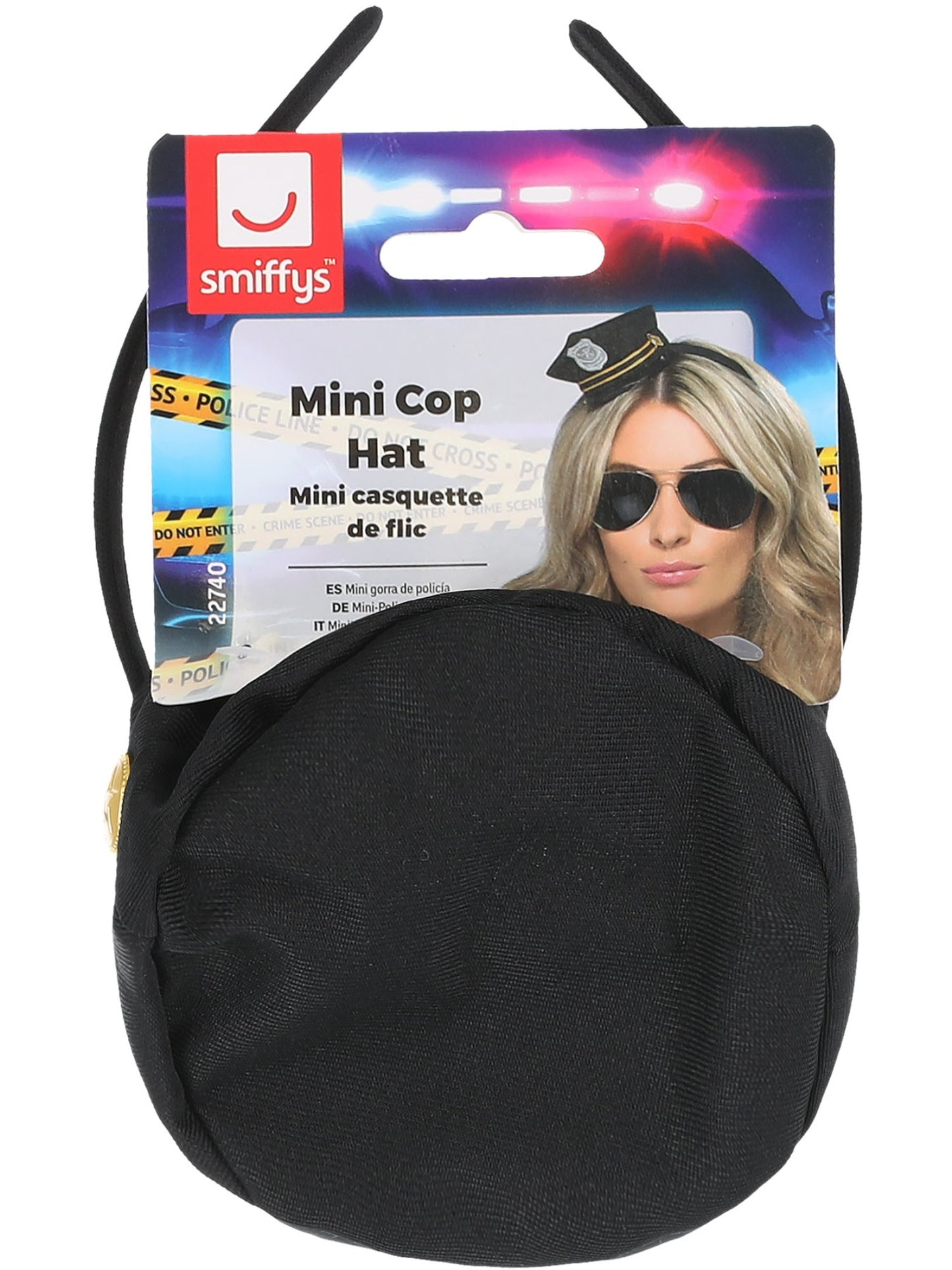 Mini-Polizeimütze, Schwarz, mit Abzeichen und Schnur-Verzierung