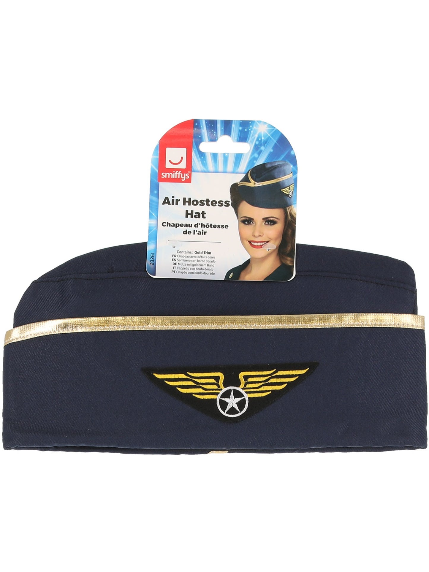 Stewardess-Mütze, Blau, mit goldenem Rand