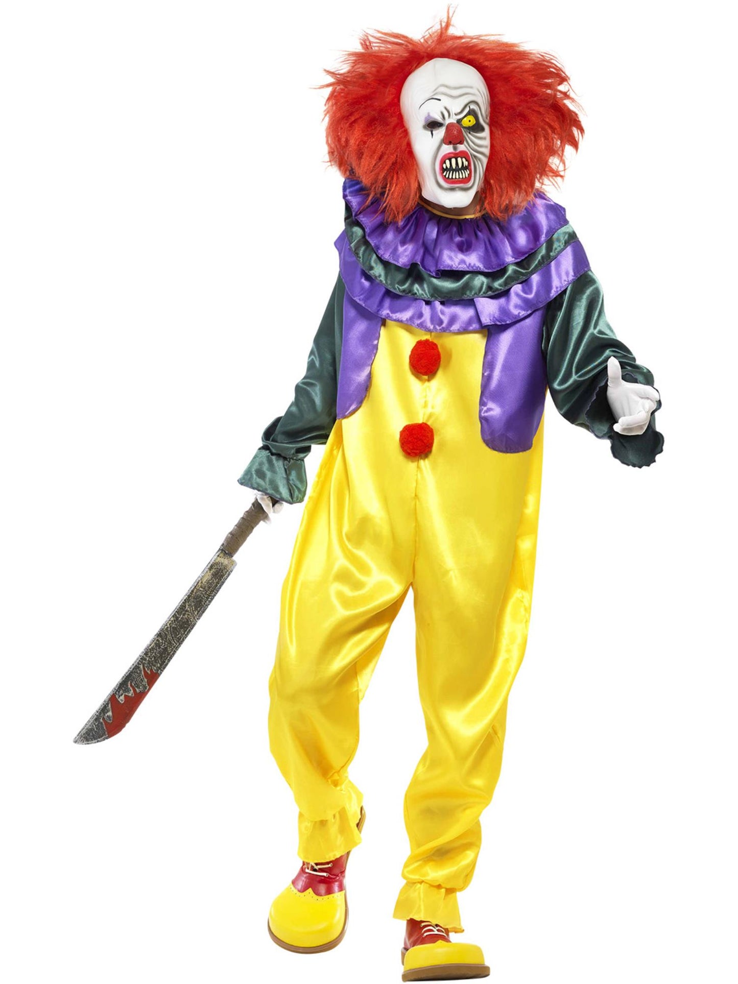 Disfraz clásico de payaso aterrador, Varios colores, con traje entero y careta