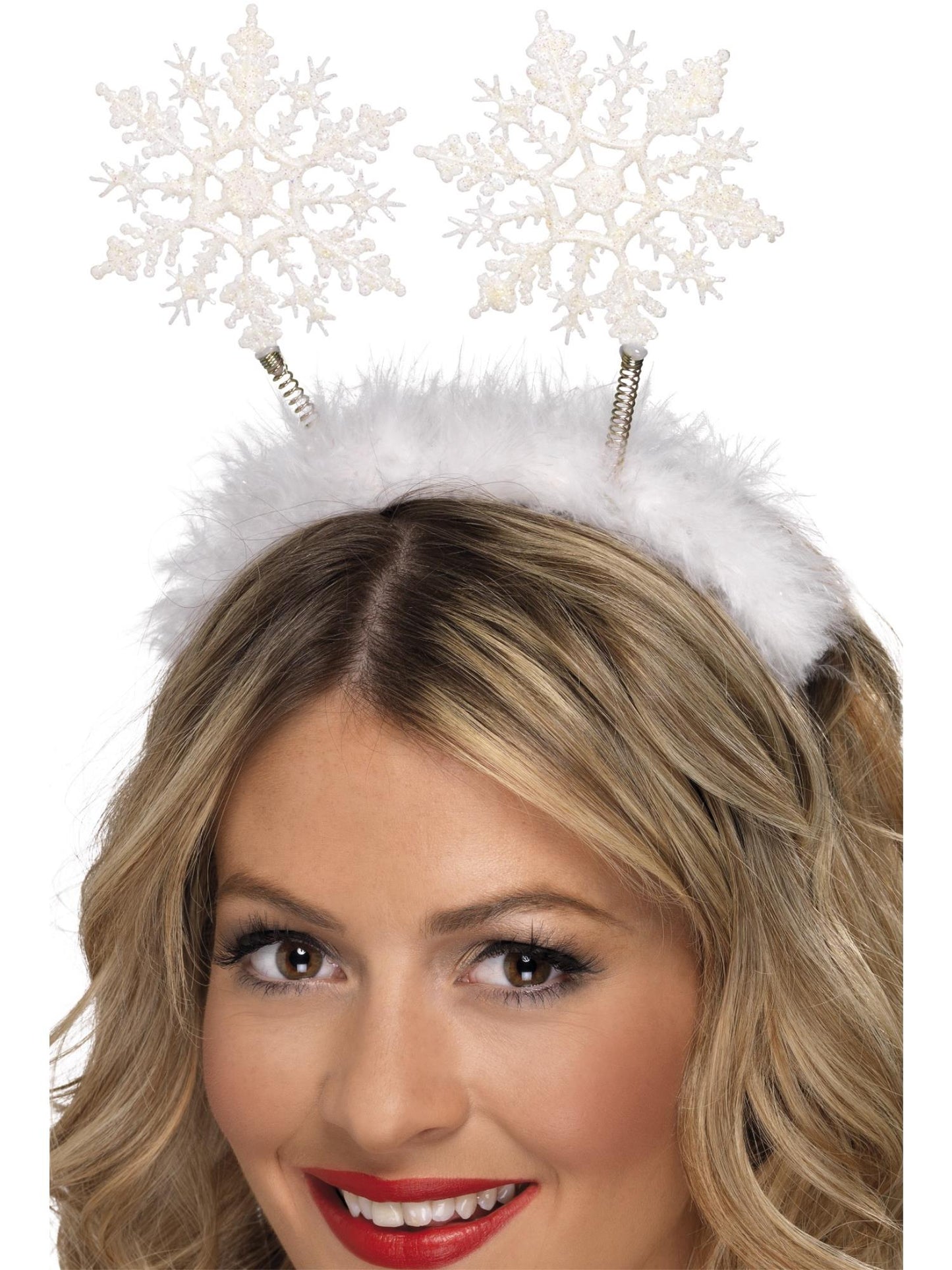 Diadema con copos de nieve, Blanca, con diadema