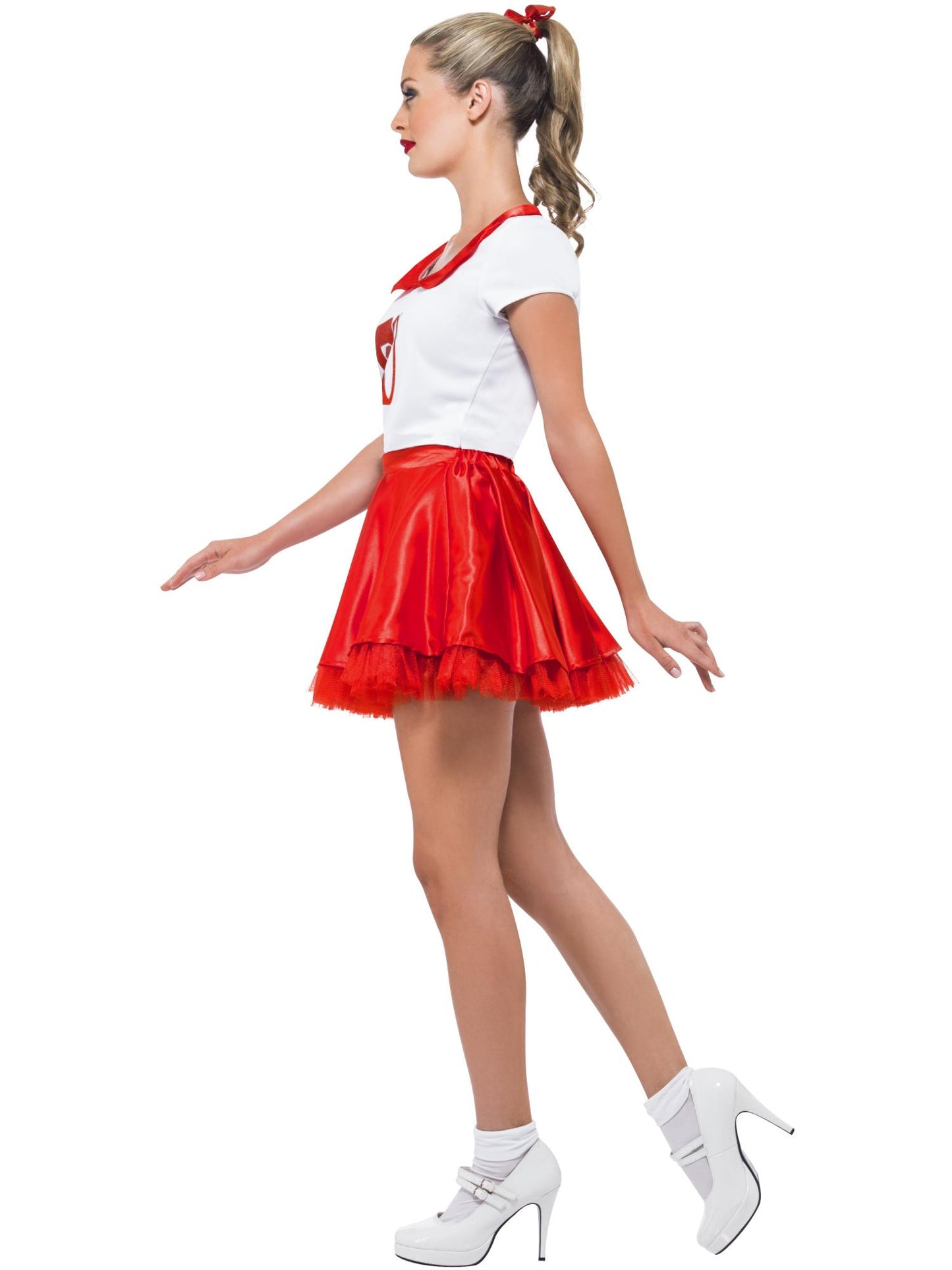 Costume de pom-pom girl de Grease Sandy Rouge et blanc, avec jupe et haut