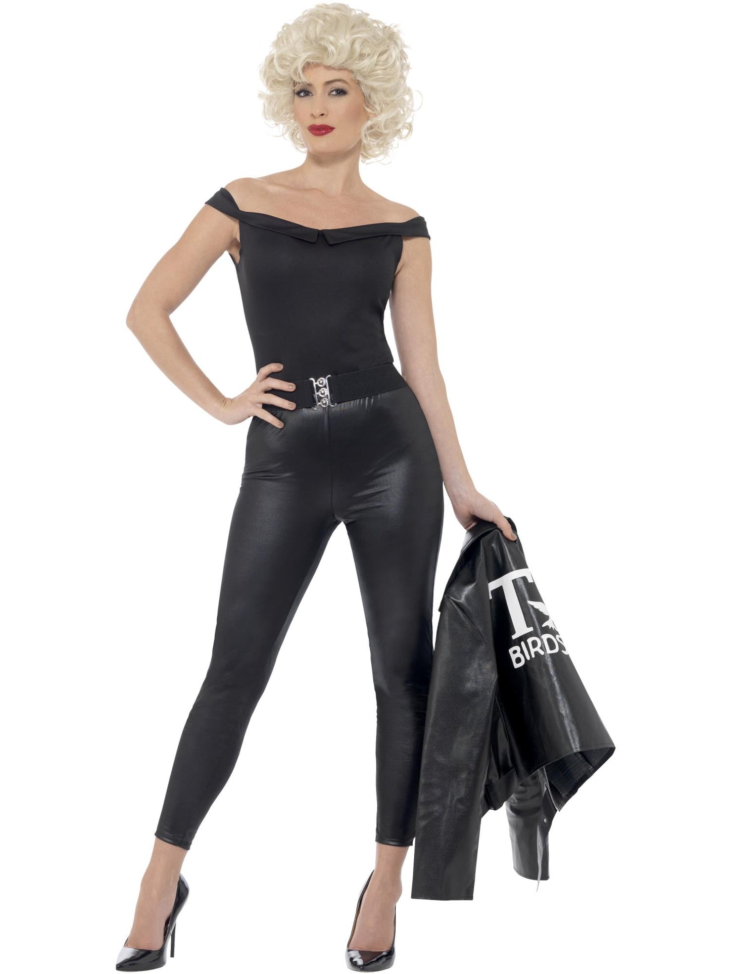 Costume Grease Sandy Final Scene, Noir, avec veste, haut, leggings et ceinture