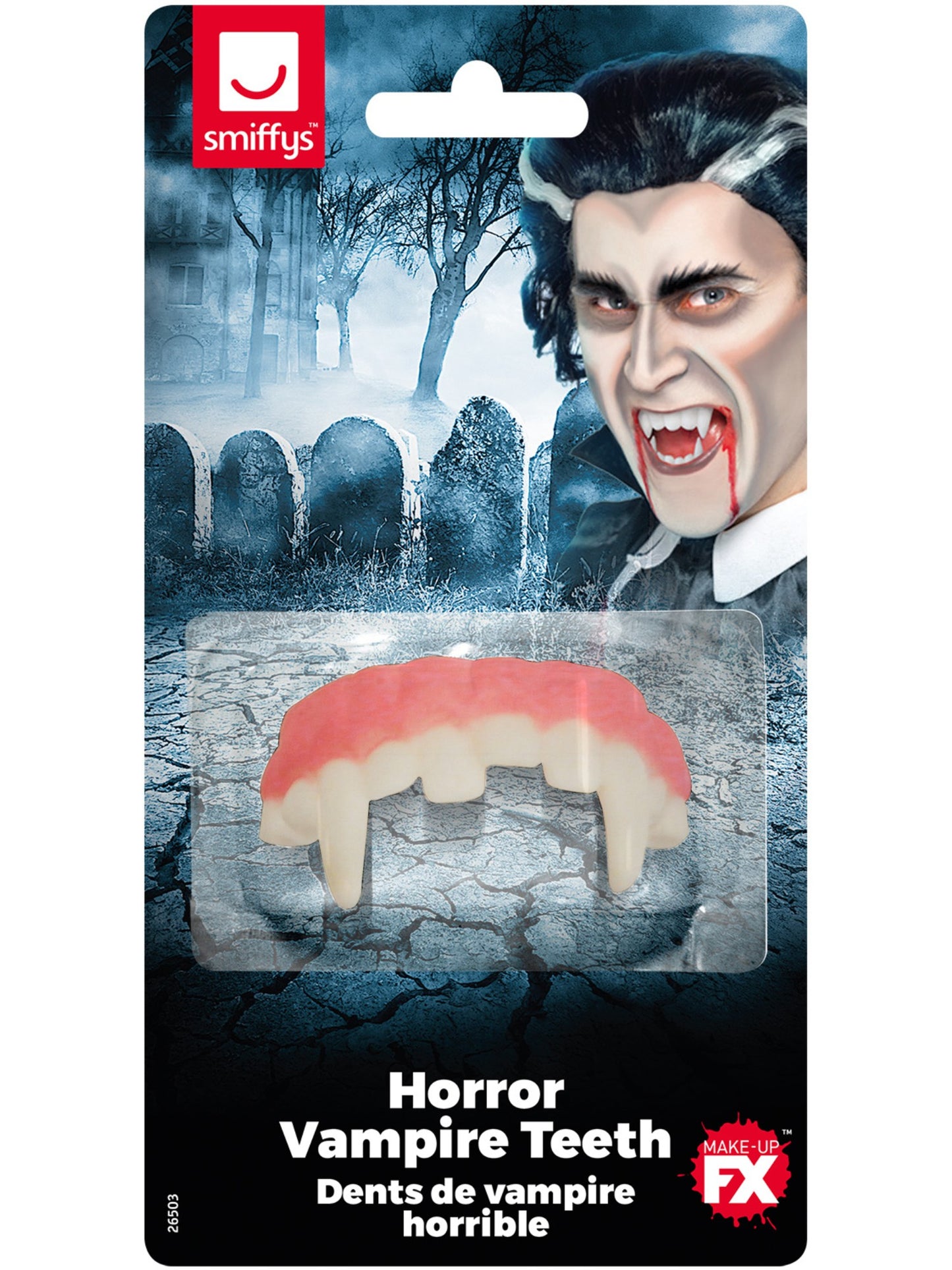 Dientes de vampiro del horror, blanco, vinilo blando