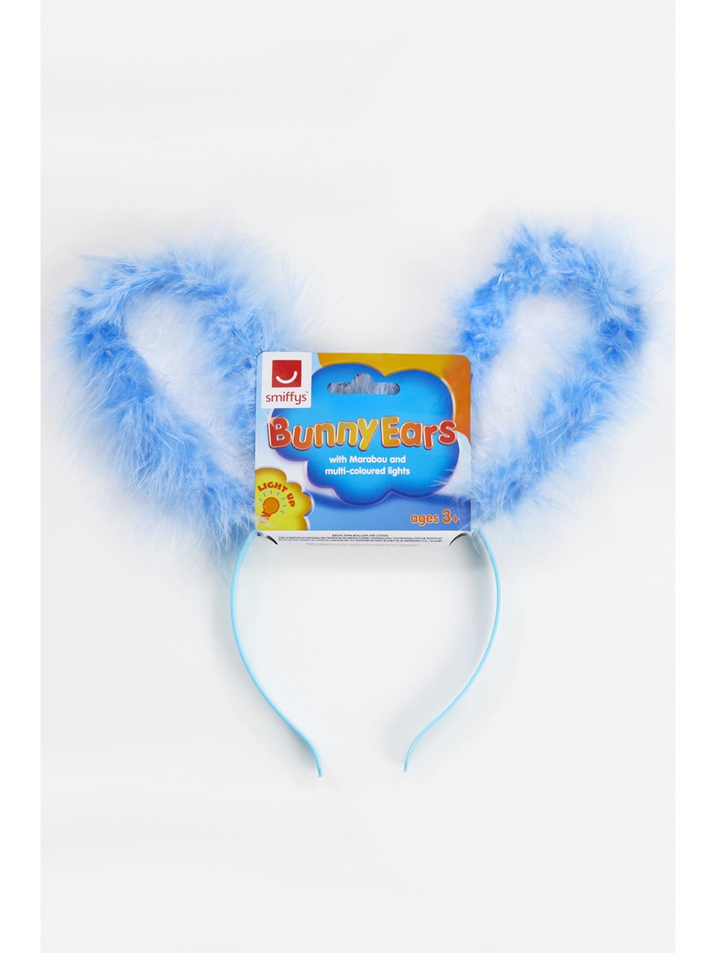 Häschen-Ohren, Blau, Marabufeder, mit mehrfarbiger LED