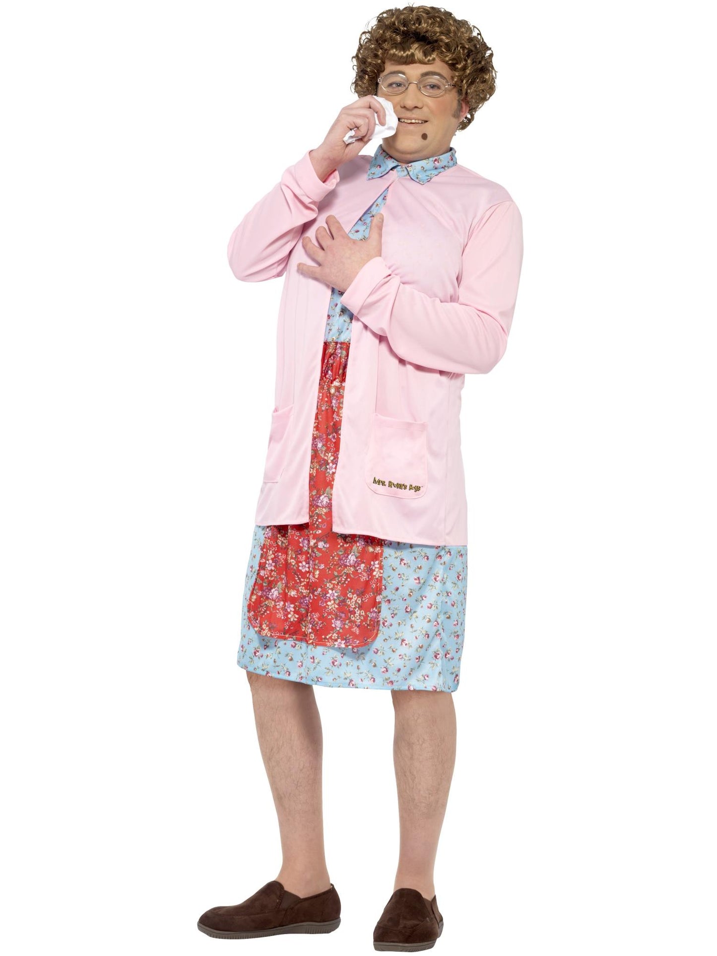 Disfraz acolchado de Mrs Brown, Rosa, Vestido, rebeca, peluca, gafas, pañuelo y lunar