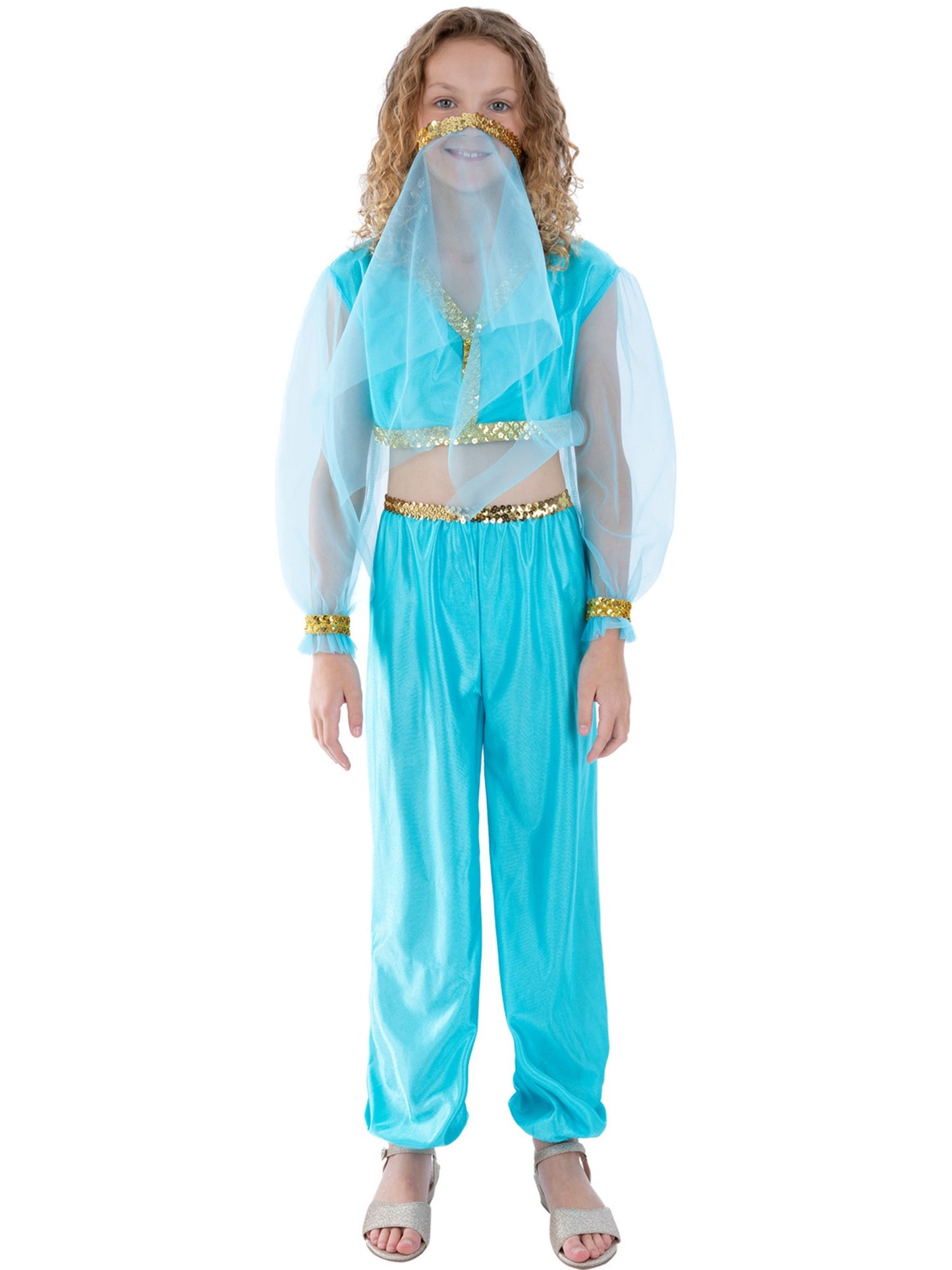 Costume de princesse arabe, comprend pantalon, haut et coiffe