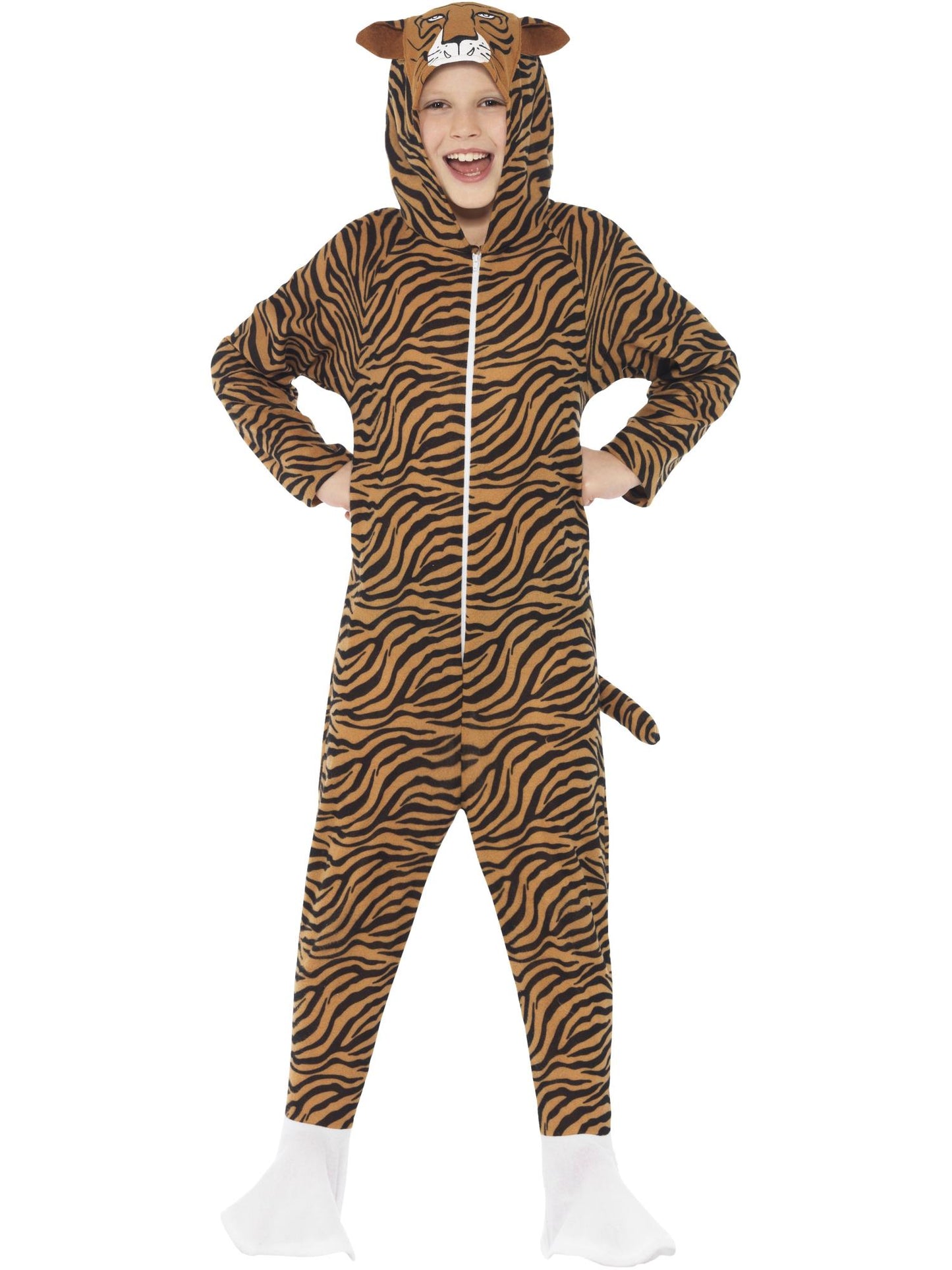 Costume de tigre, brun, tout-en-un avec capuche