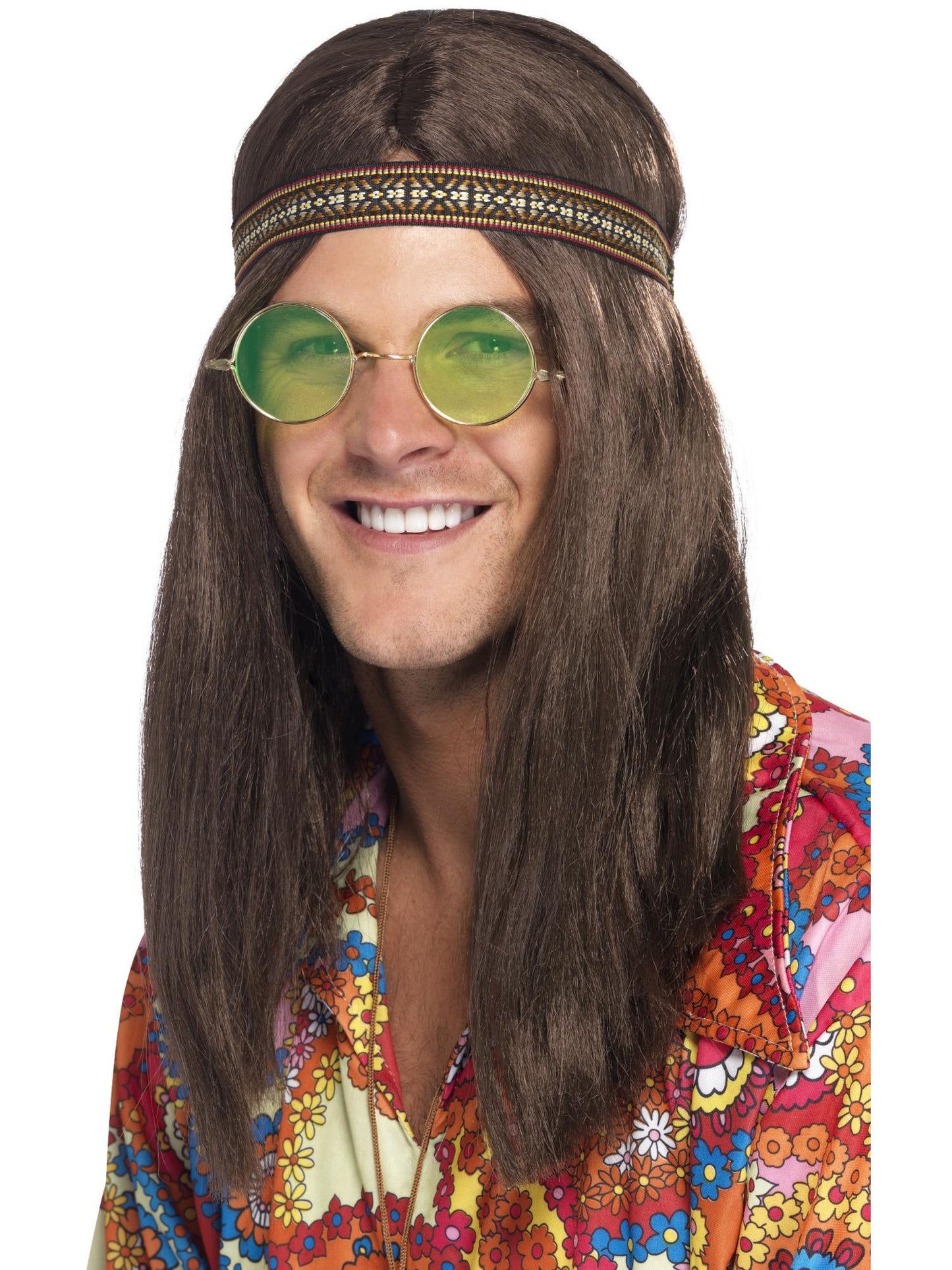 Herren Hippie-Kit, mit Stirnband, Brille und Halskette