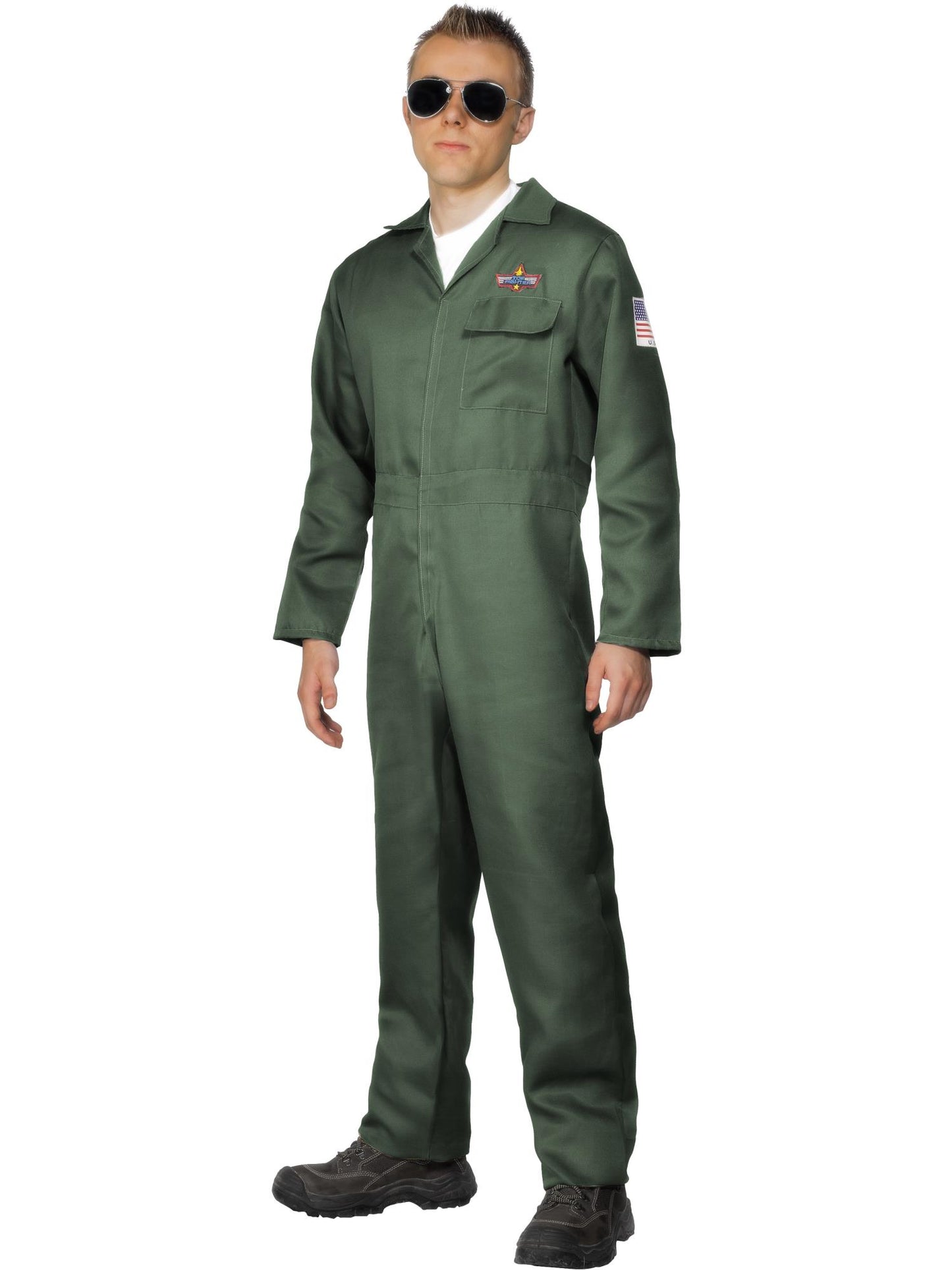 Costume d'aviateur, vert, avec combinaison fermeture éclair