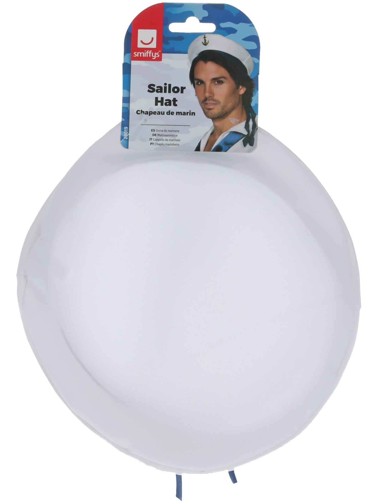 Chapeau de marin, blanc, avec bande bleue et ancre doée