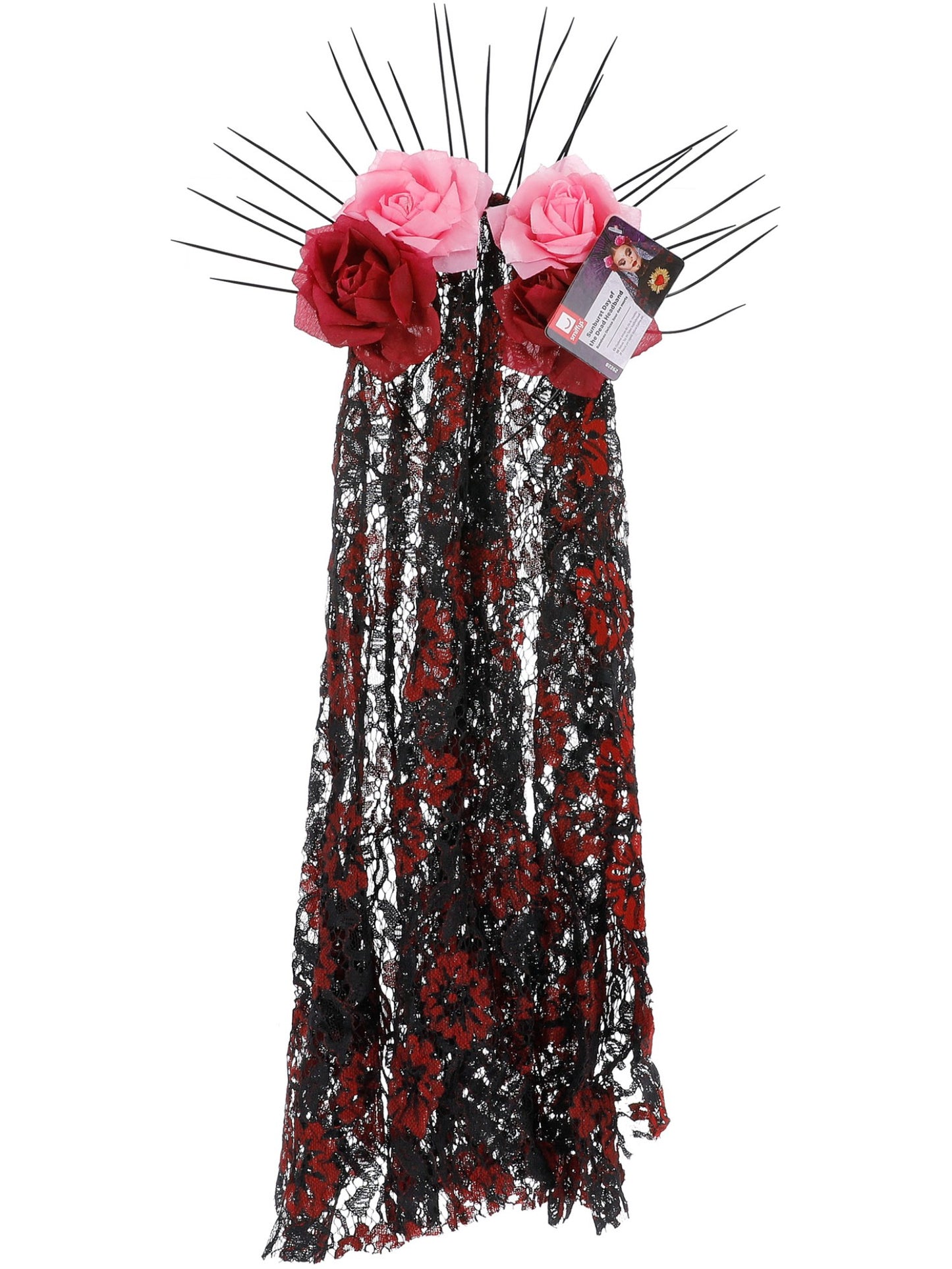 Diadema deluxe del día de muertos, con rosas y velo