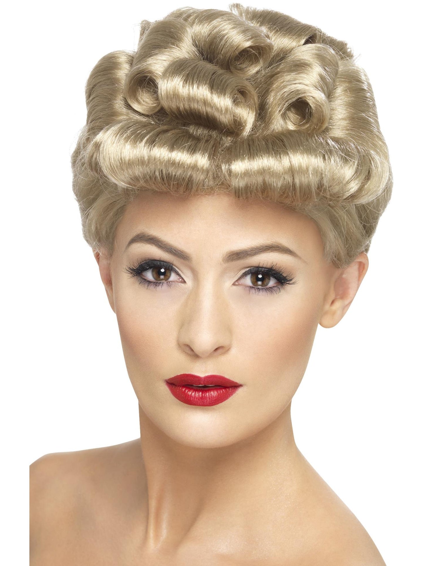 Peluca vintage de los 40, rubia, con rizos