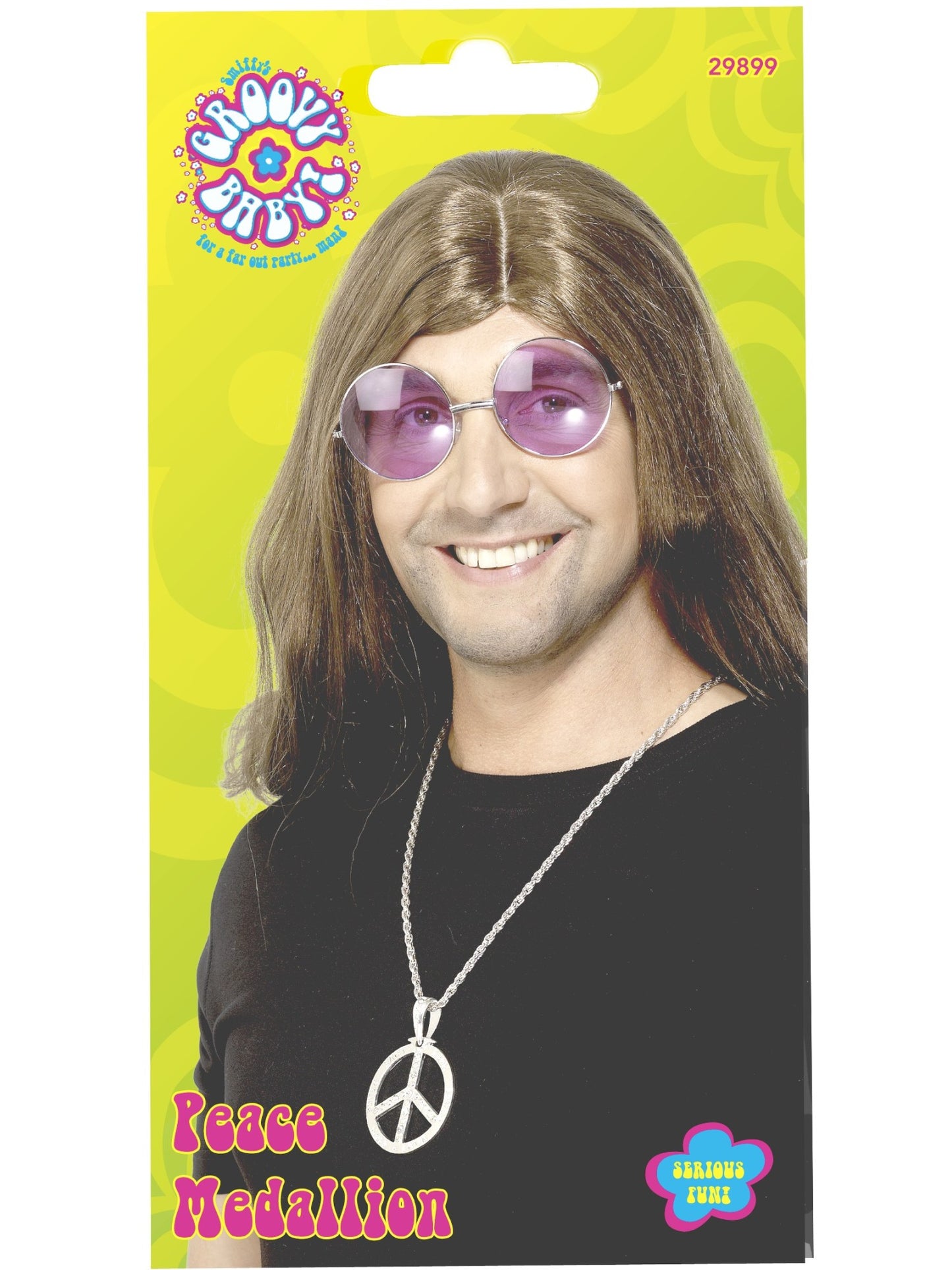 Medallón hippy de los 60 con el signo de la paz, plateado, con cadena de 44cm