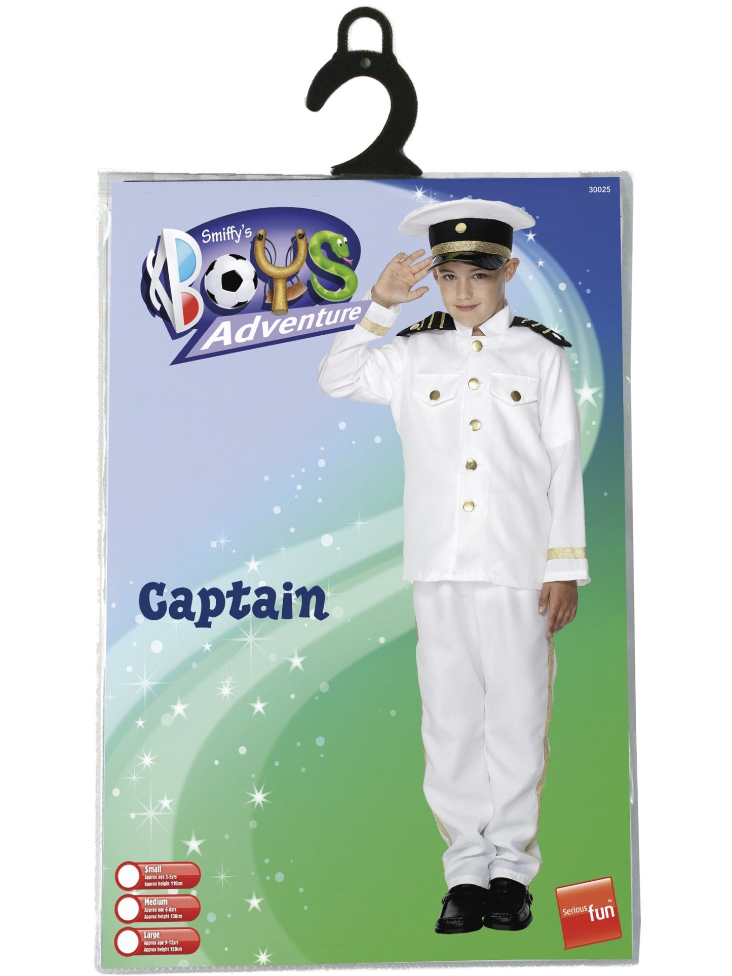 Costume de capitaine, enfant, blanc, avec haut, pantalon et chapeau