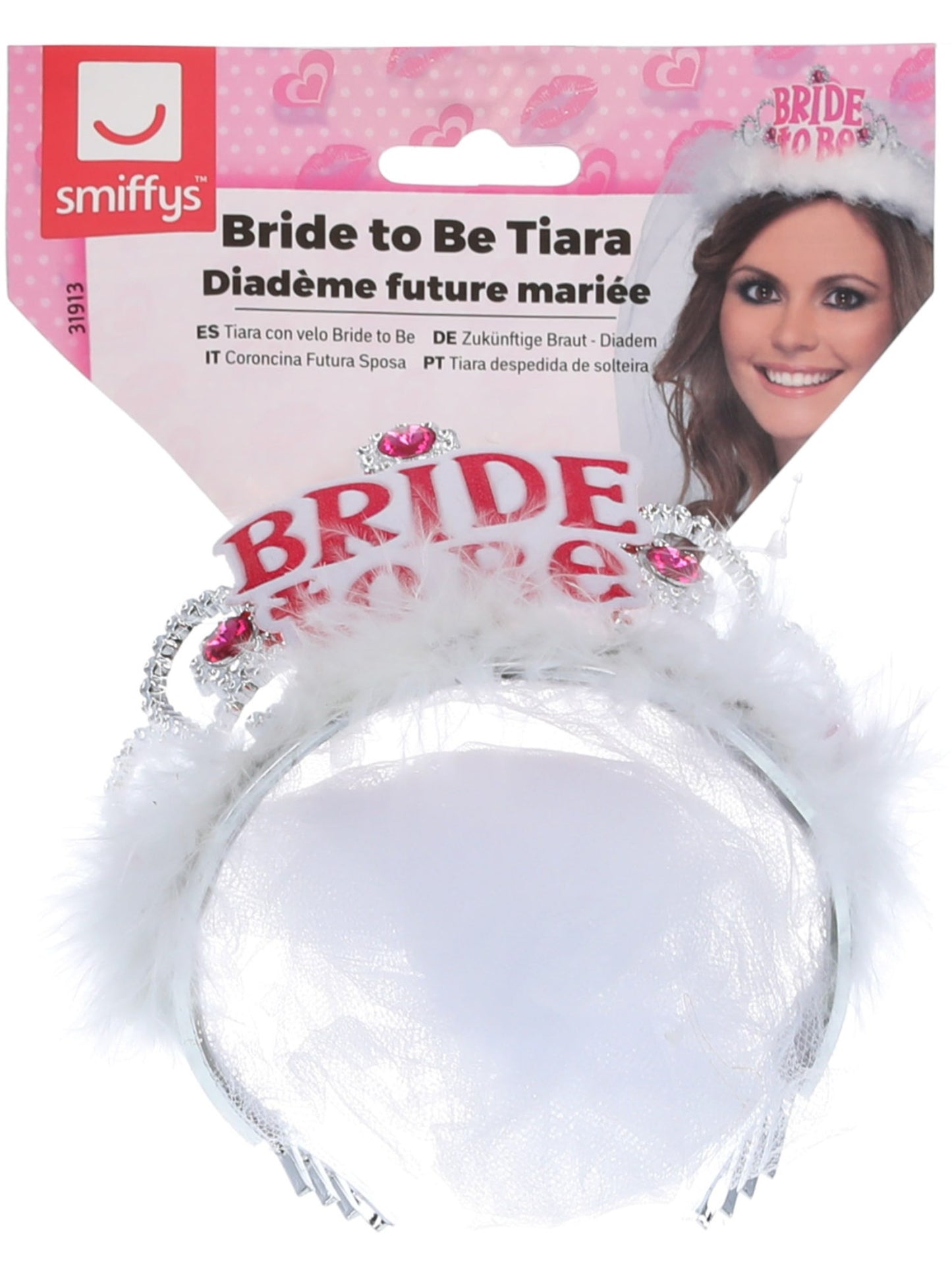 Bride to Be Tiara with Veil, White Wholesale