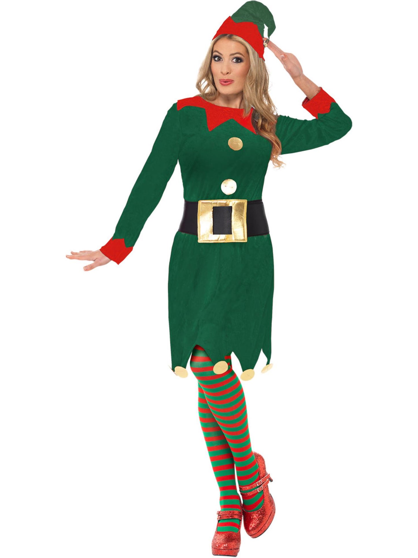 Kostüm Kobold, Grün, mit Kleid, Hut und Gürtel