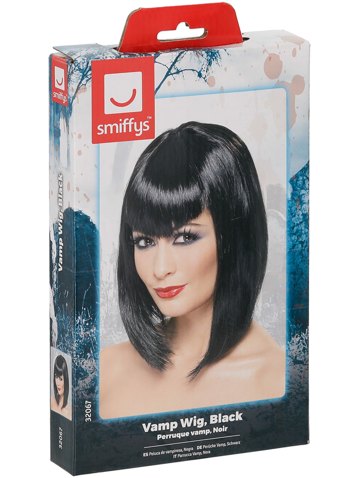 Perücke Vamp, Schwarz, Kurz mit Fring