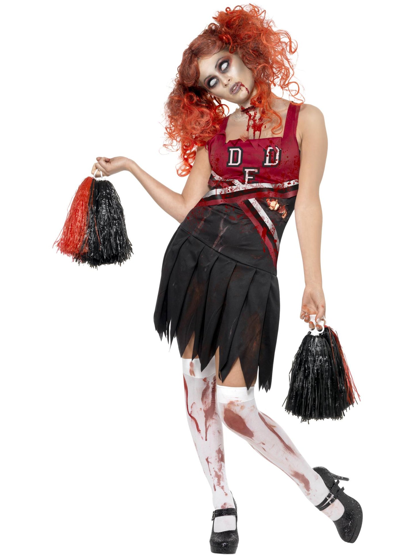 Kostüm High School Horror Cheerleader, mit Kleid und Pompons
