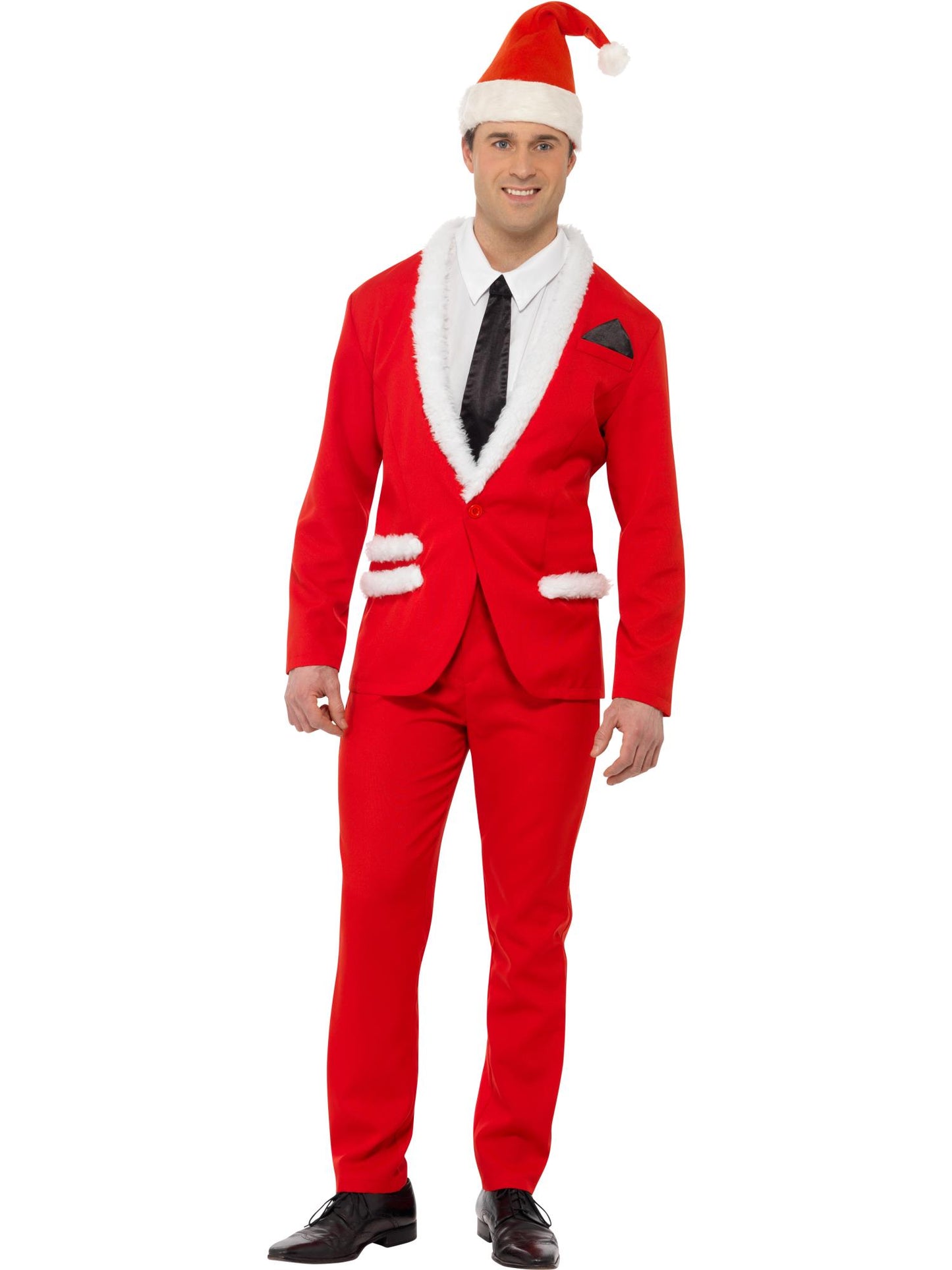 Cooler Santa Kostüm, Rot, mit Jacke, Hose, Kopfbedeckung, vorgetäuschtem Hemd & Krawatte