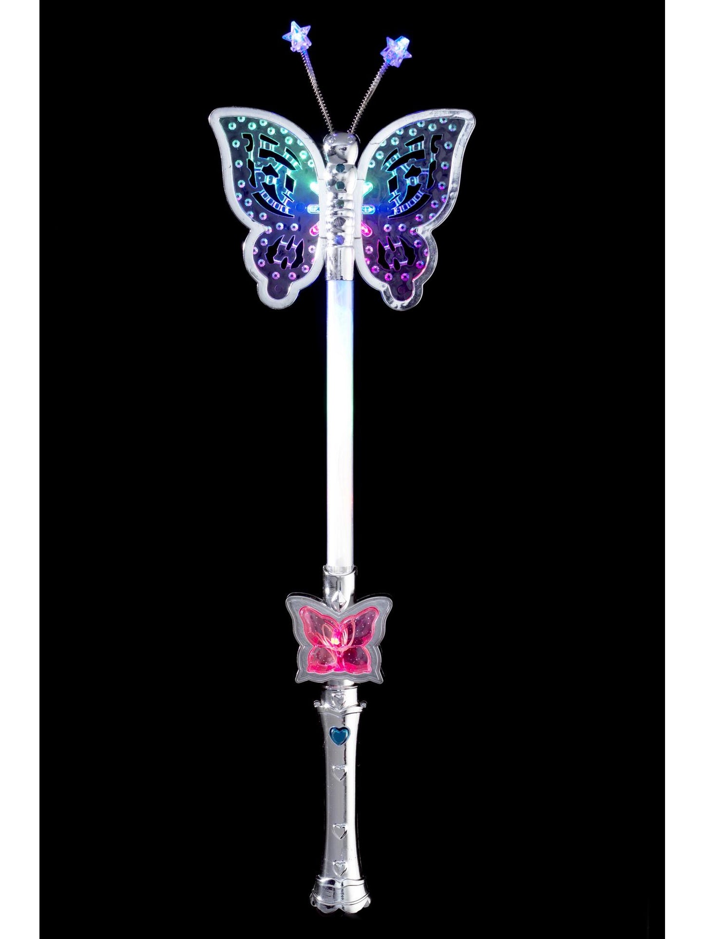 Baguette magique papillon, argent, lumineux, multifonction, 40cm / 16in