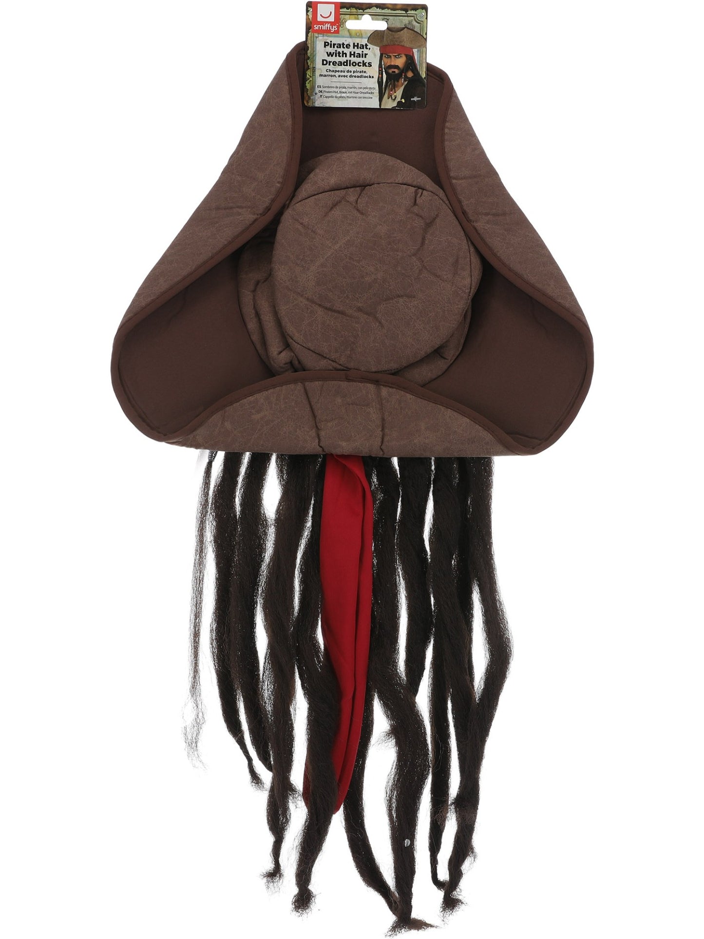 Piraten-Hut, Braun, mit Haar-Dreadlocks