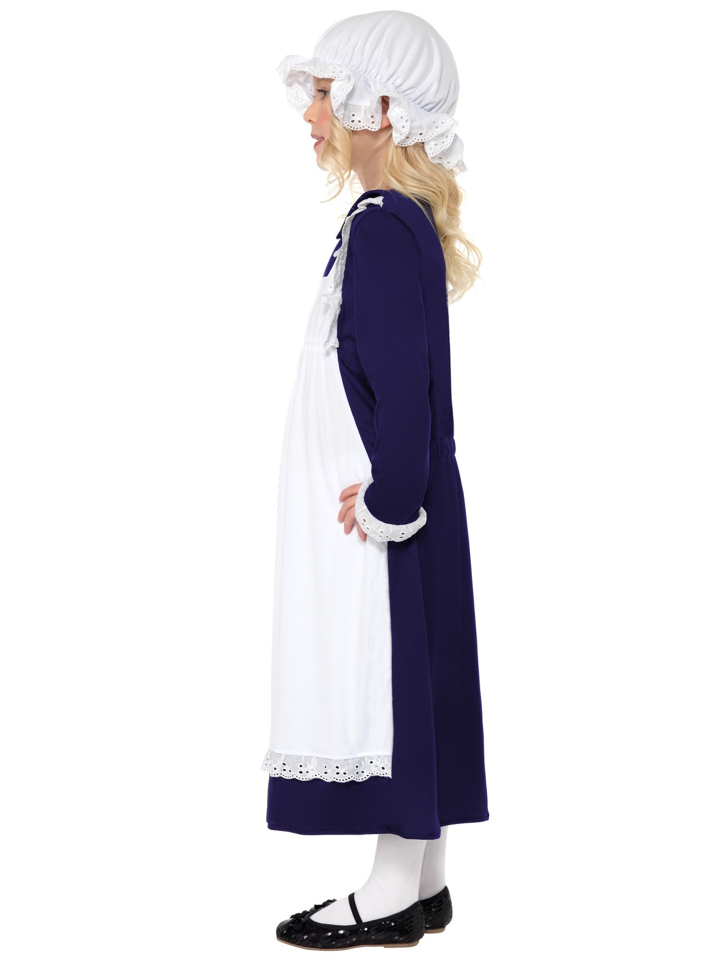 Costume de pauvre fille victorienne, Blanc, avec robe avec tablier et chapeau