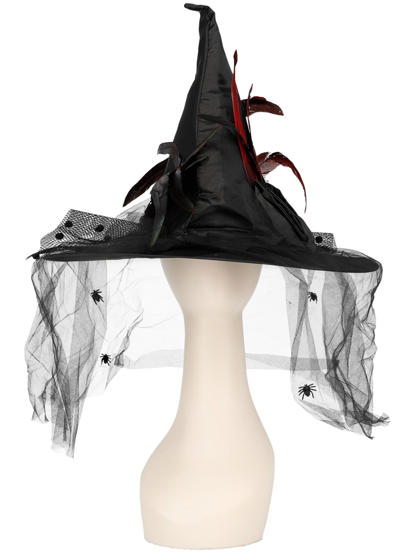Witch Hat, Feathers & Netting, Black Wholesale