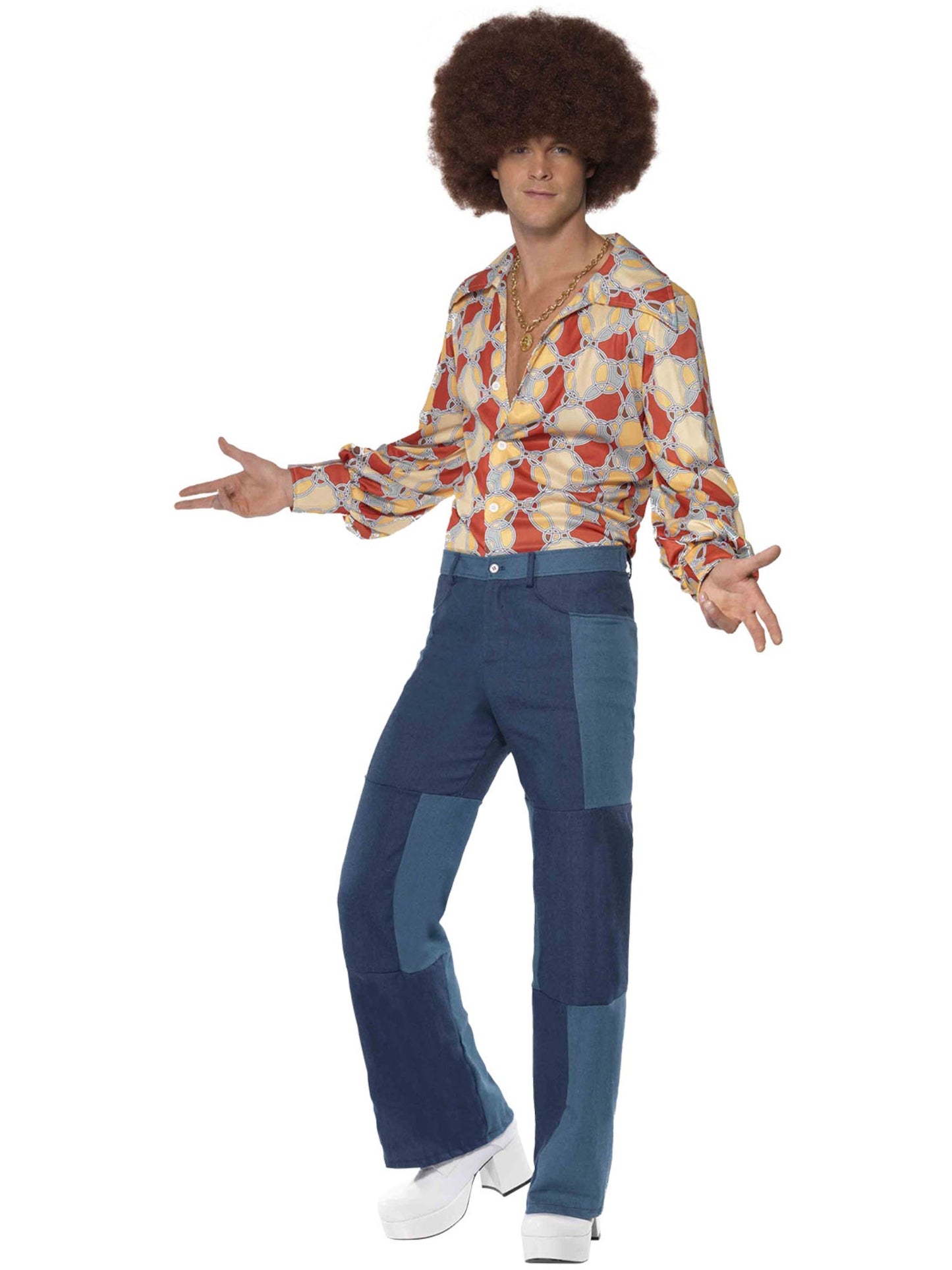 70s Deluxe Flared Trousers, Mens, Blue Wholesale