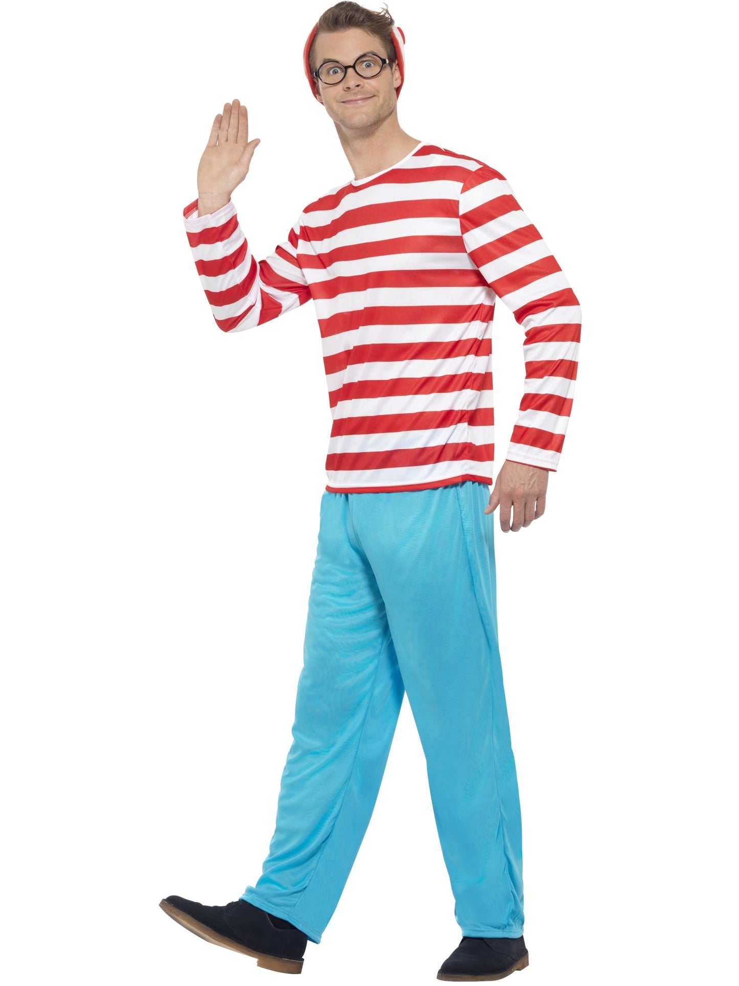 Disfraz de ¿Dónde está Wally?, Rojo y blanco, con chaqueta, pantalón, gafas y gorro