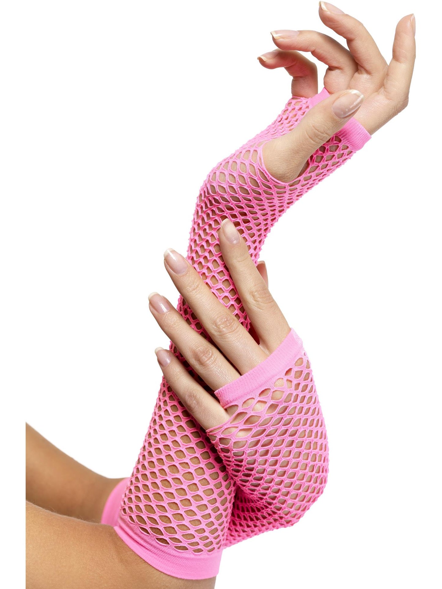 Guantes de redecilla rosa, largos