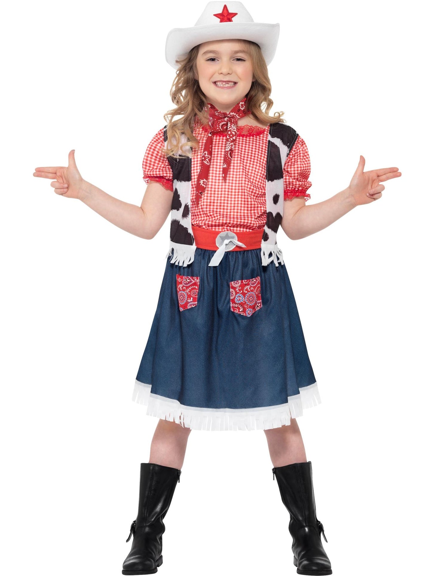 Cowgirl Sweetie Kostüm, Blau, mit Kleid, Weste, Halstuch, Gürtel & Kopfbedeckung