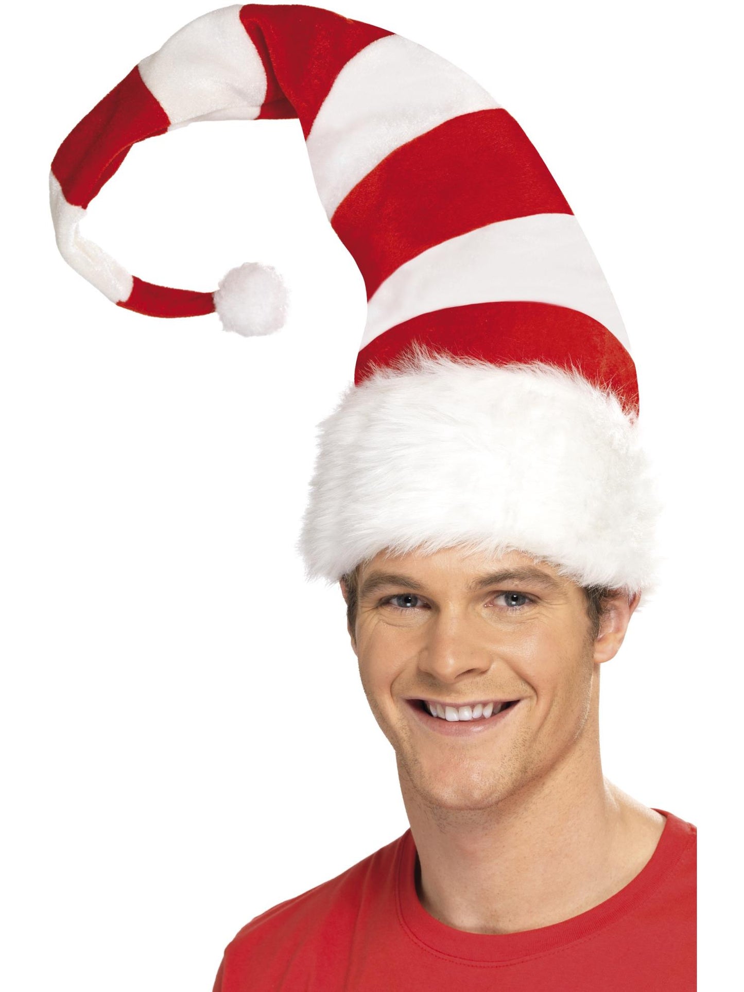 Gestreifte Weihnachtsmannmütze, Rot und Weiß, mit Drahtgestell