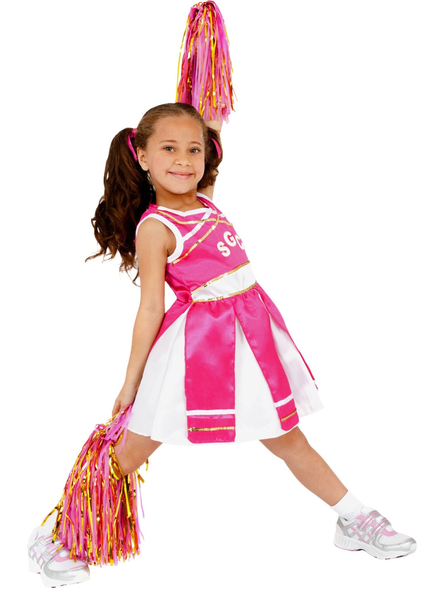 Cheerleader Kostüm, Kinder, mit Kleid und Pompons