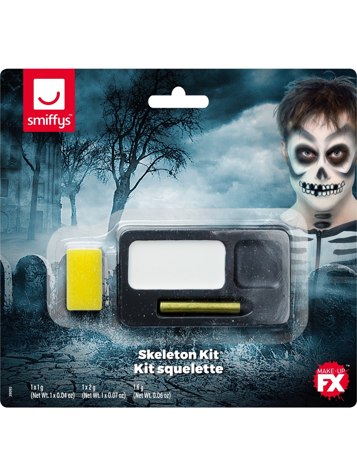 Kit de esqueleto, pintura facial, lápiz negro y esponja