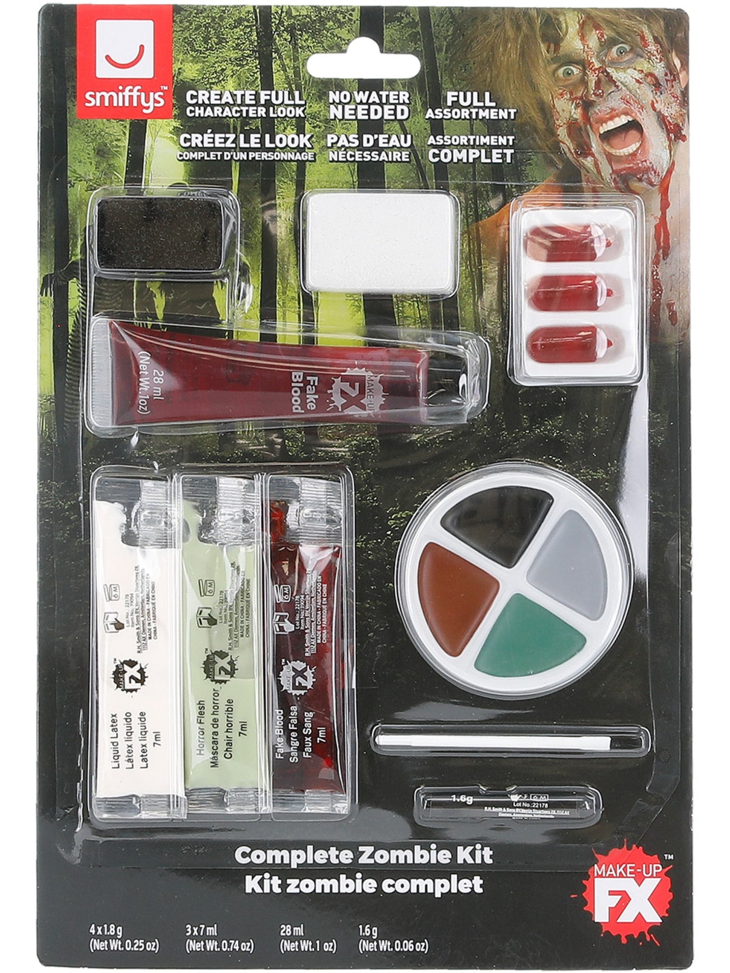 Kit de zombi de látex, pintura facial, sangre falsa, sangre en gel, látex líquido, carne horrorosa, cápsulas de sangre, lápizy aplicadores