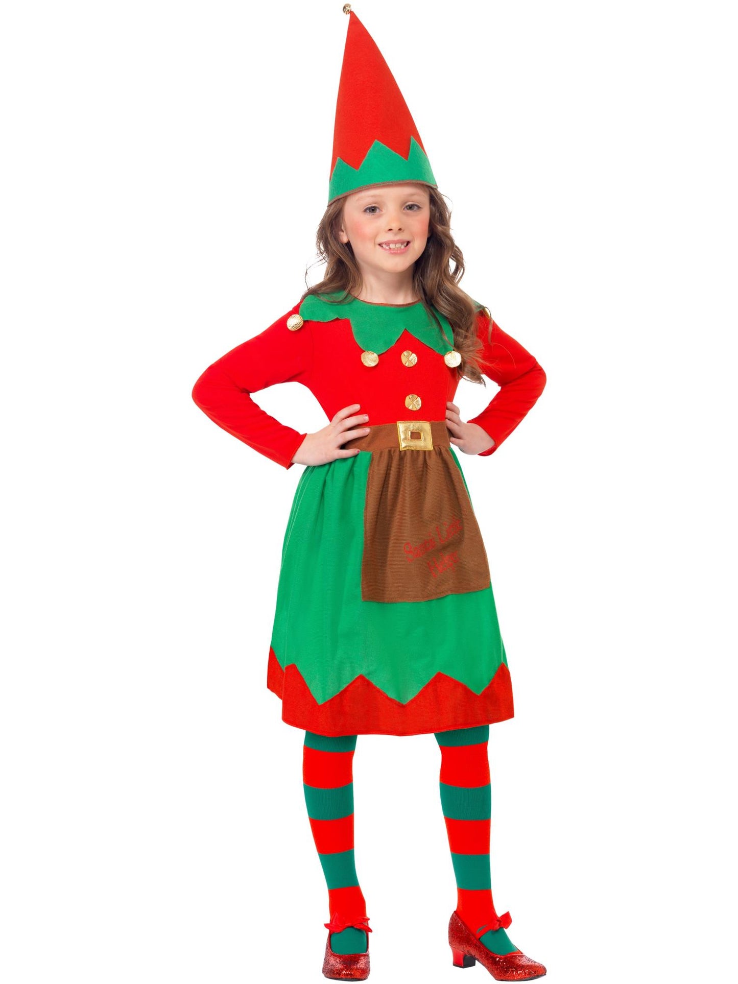 Costume elfe du Père Noël pour enfant, Rouge et vert, avec robe et chapeau