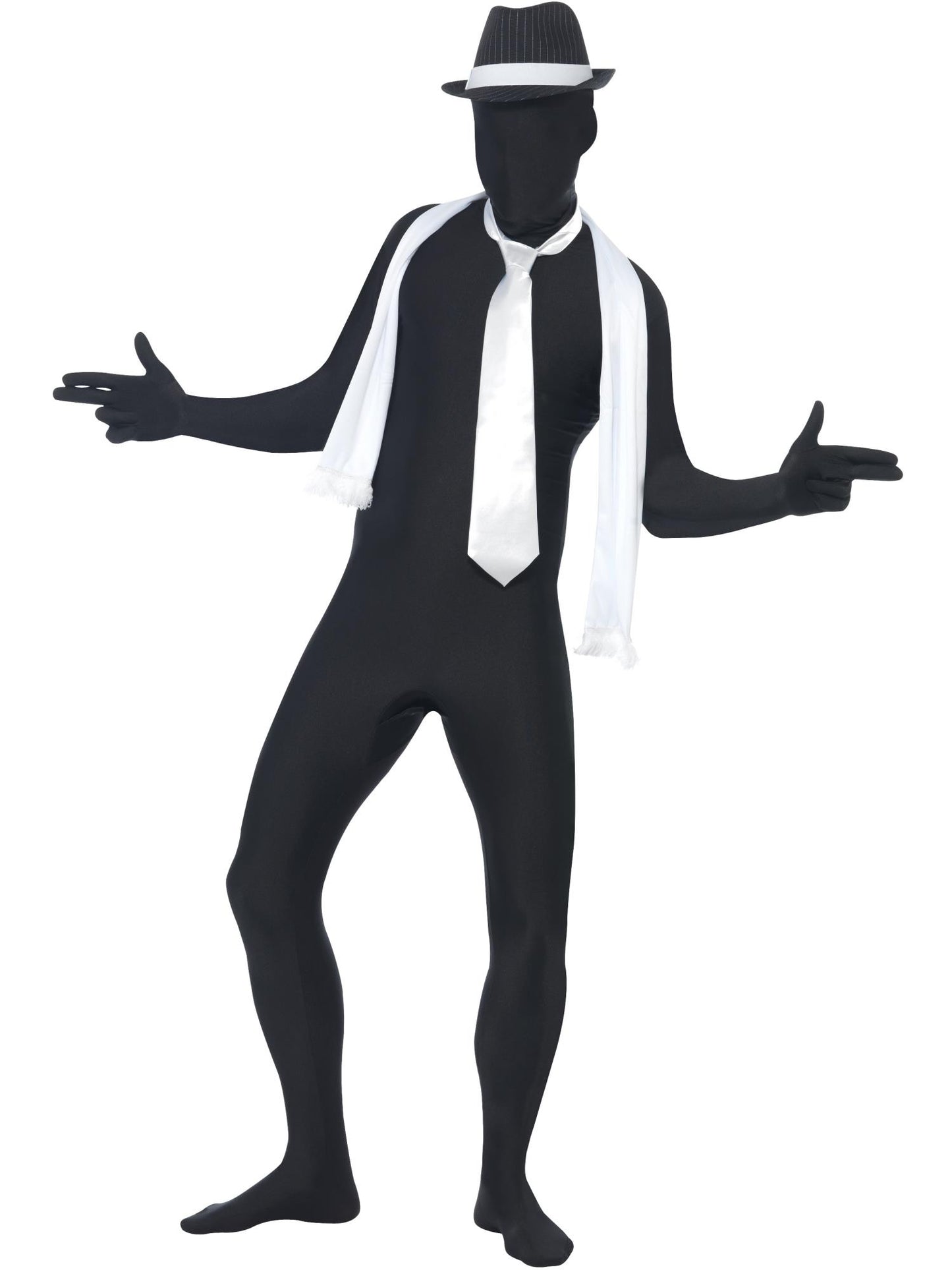 Traje ajustado al cuerpo, negro, con bolso canguro, bragueta invisible y abertura bajo la barbilla