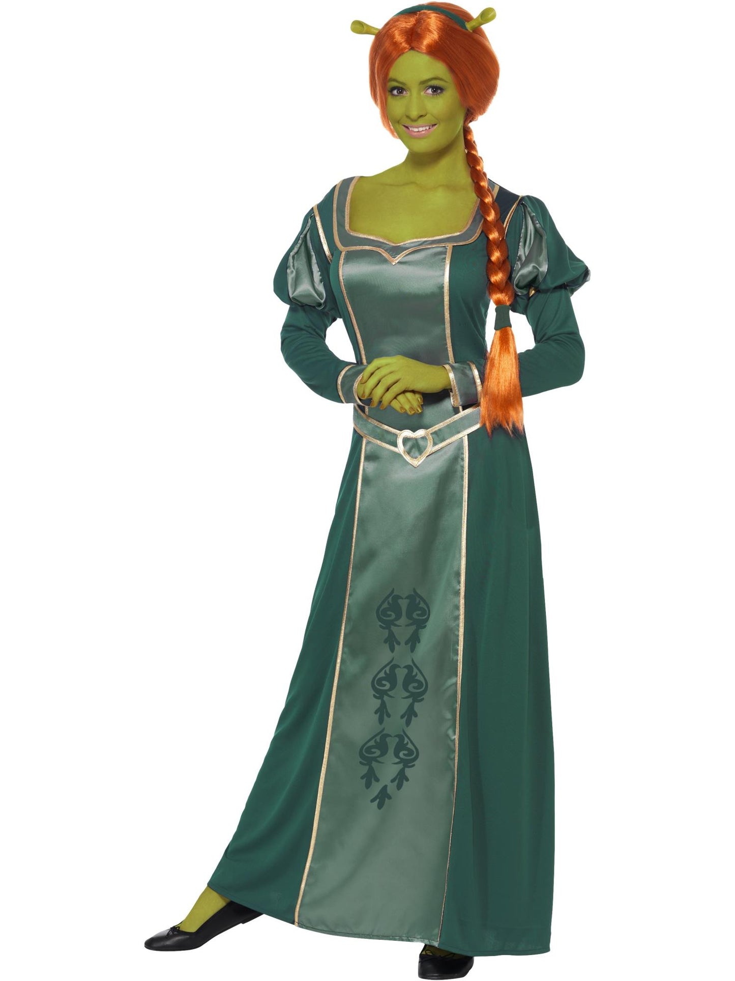 Disfraz de Fiona de Shrek, Verde, con vestido, peluca y diadema