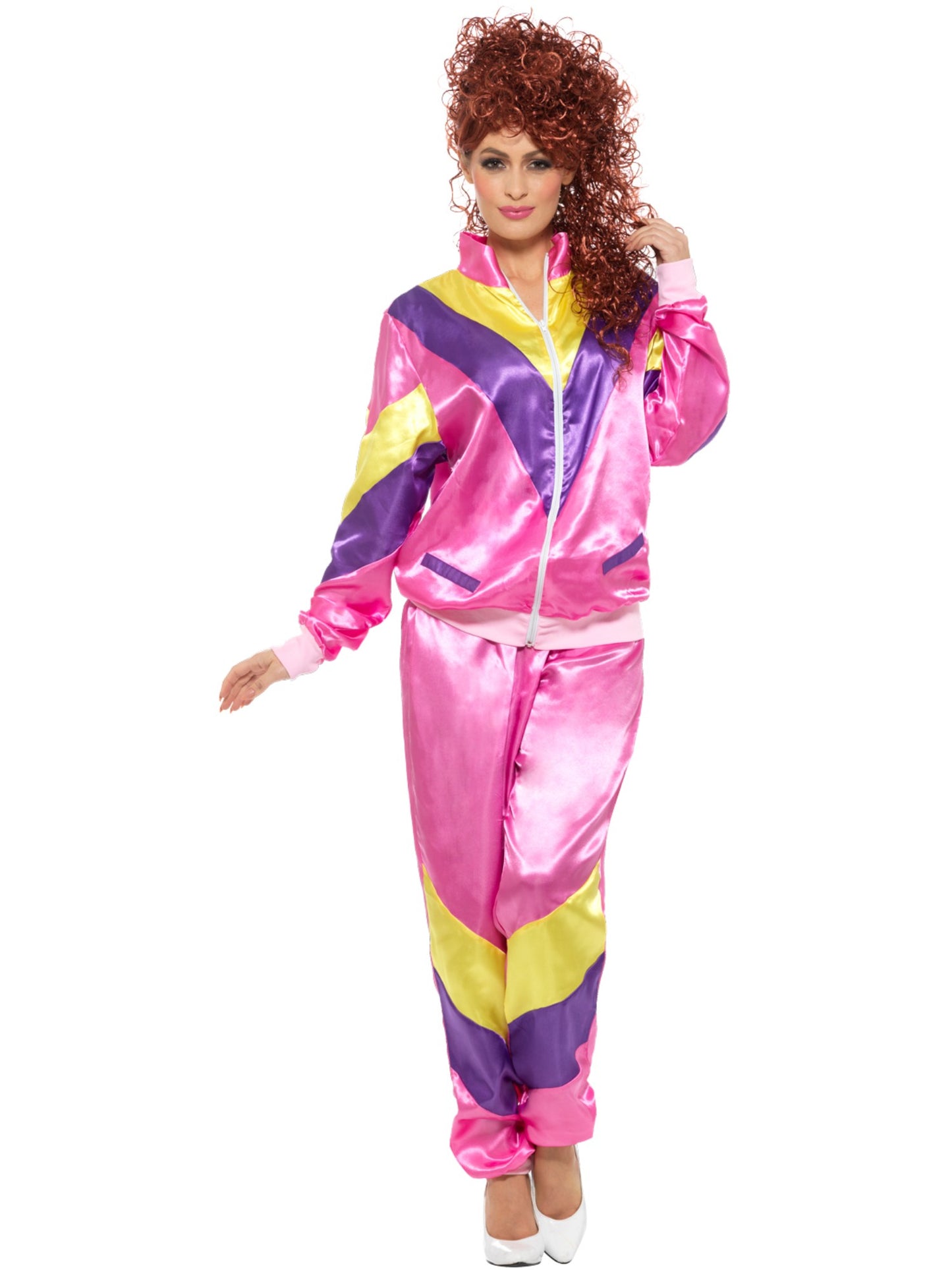 80er Hochmodischer Jogginganzug Kostüm, Rosa, mit Jacke und Hose